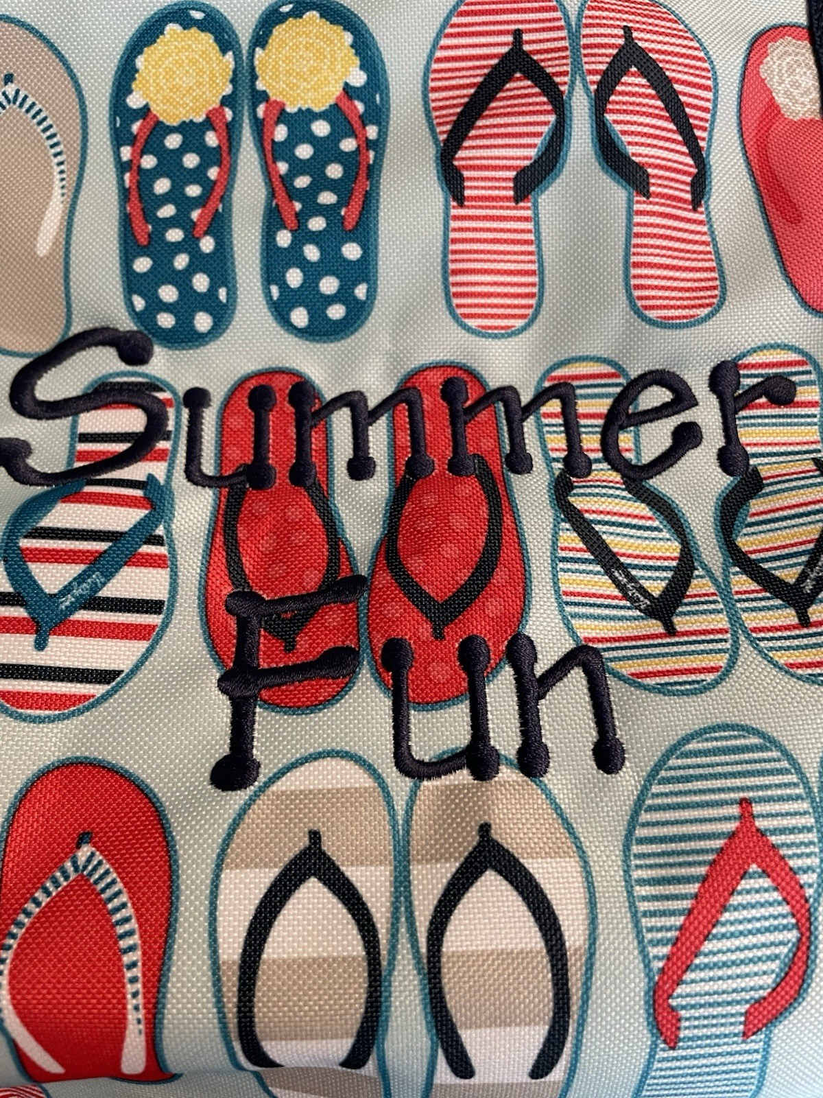 THIRTY ONE Flip Flop Fun Large Utility Tote Bag Blue Collapsible 22″ x 10″ x 10″