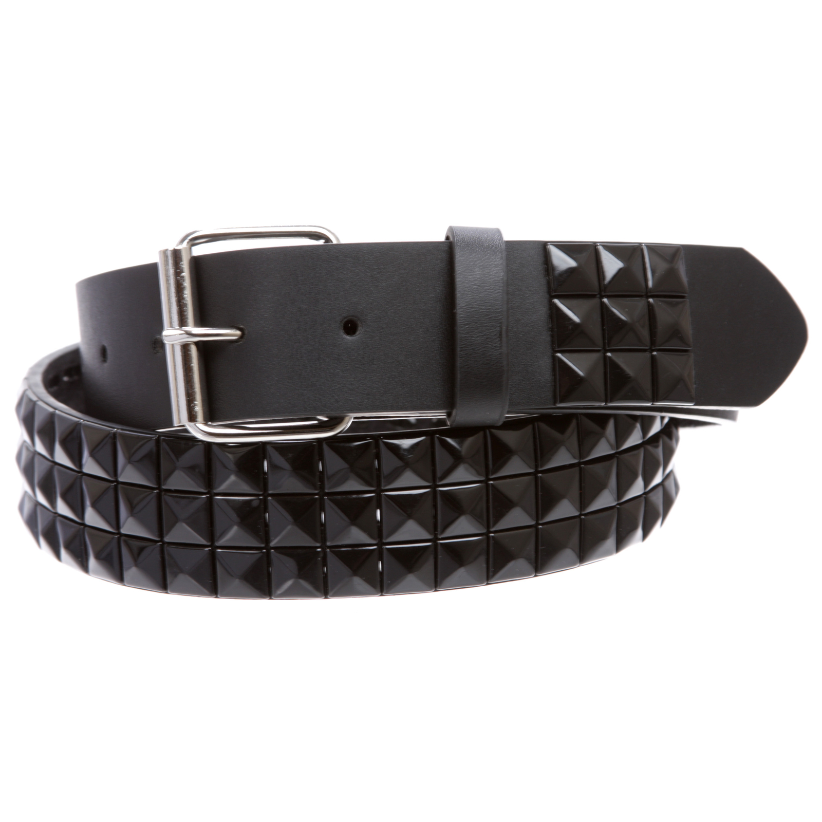 Snap On Solid Color Punk Rock Star Pyramid Studded Checker Board Leather Belt