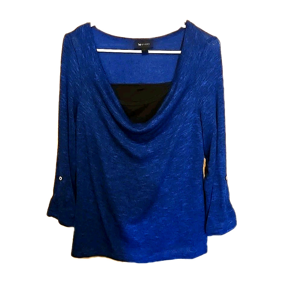 AB Studio Blouse Large Cowl Neck Roll Tab Long Sleeve Shirt Pullover Top Women’s