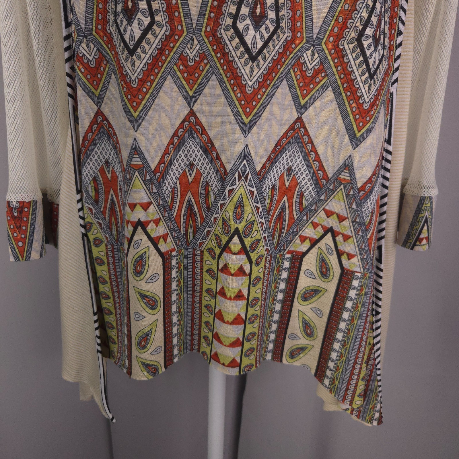 Womens Top Small Boho Tribal Print Mesh Tunic Handkerchief Hem Artsy Festival
