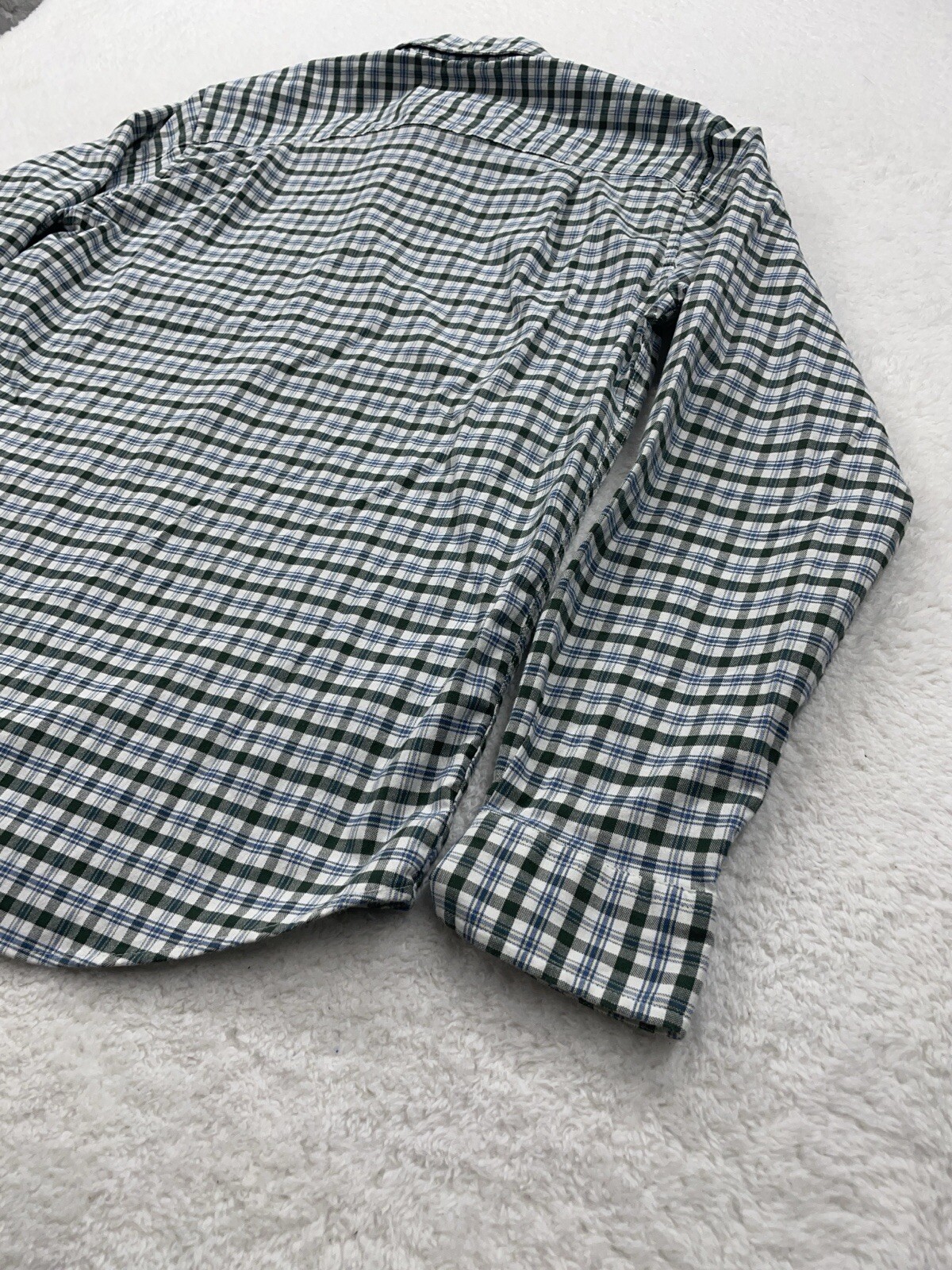 LL Bean Mens S Green Plaid Coolmax Stretch Slightly Fitted Button Down Shirt