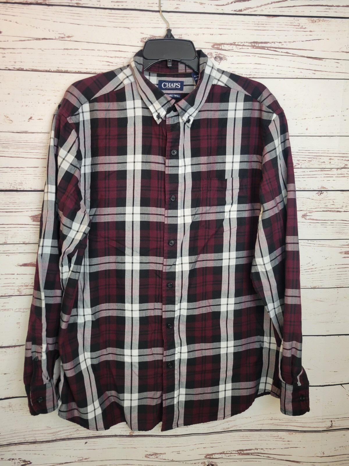 Chaps Purple Plaid Easy Care Twill Long Sleeve Button Down Shirt Men’s Size XL