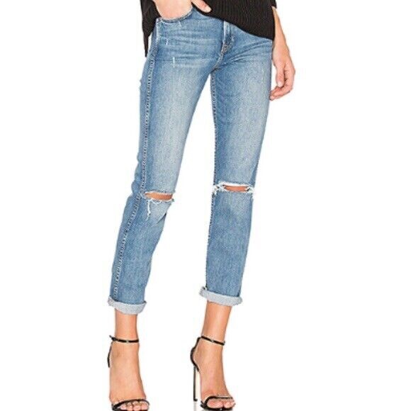 GRLFRND Revolve Naomi High Rise Jeans 27 Cropped Raw Hem Destroyed New