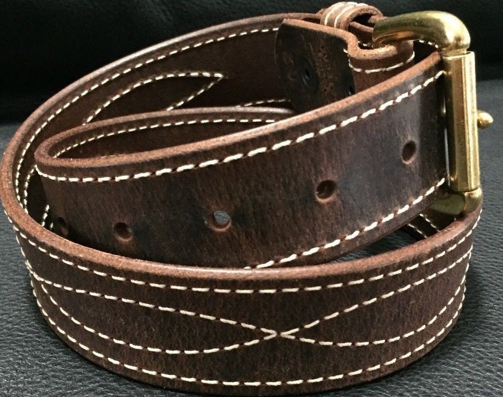1-1/2″Diamond Stitched Genuine Real Leather Dress Gun Belt Strap Buckle_Amish