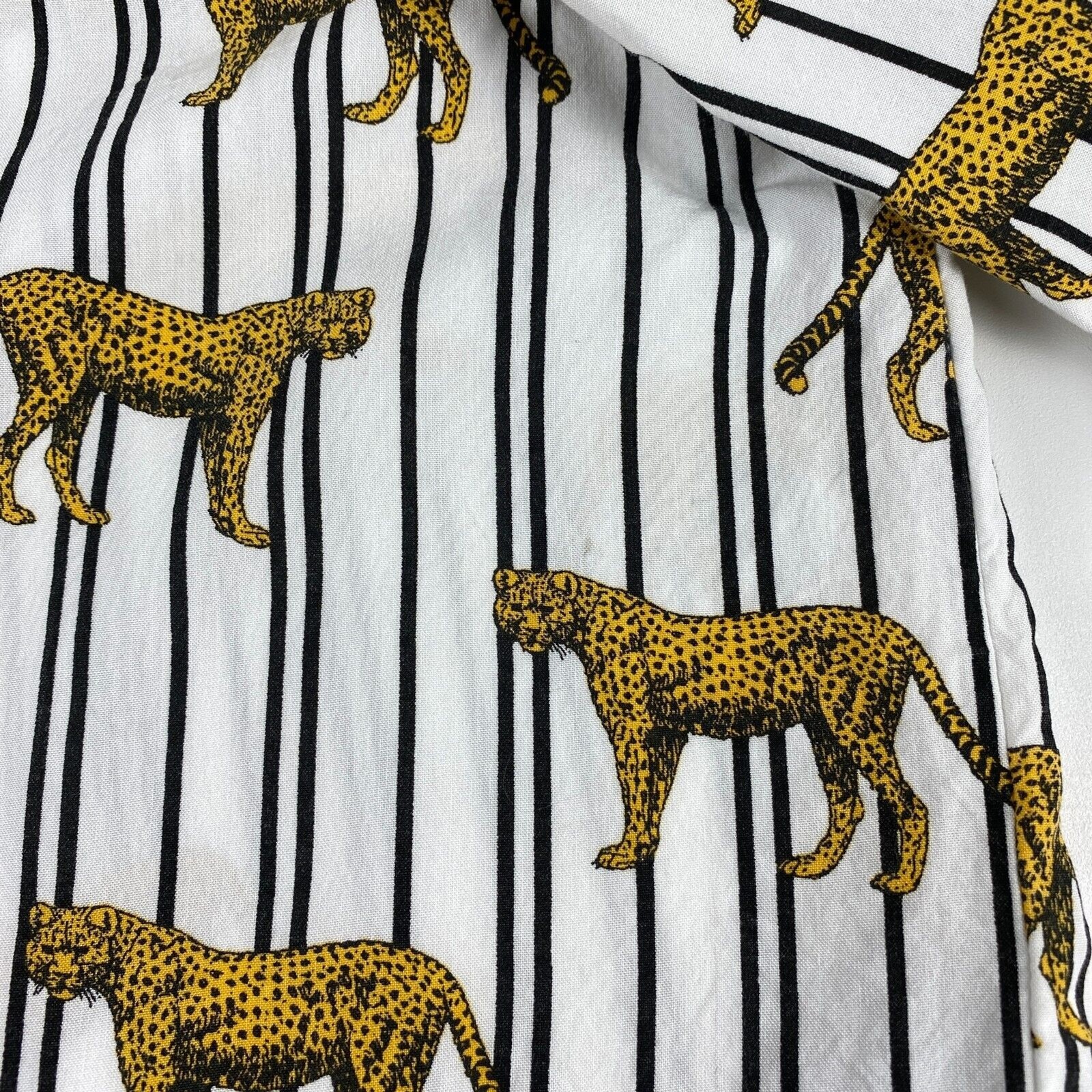 Jane & Delancey Striped Cheetah Blouse Button Up Roll Tab Sleeve Novelty Sz XL