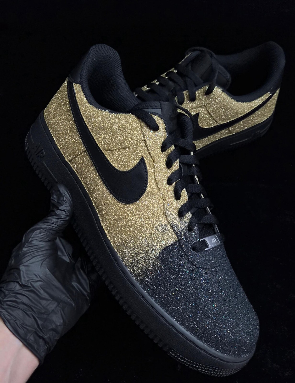 Custom Gold Black Glitter Air Force 1, Custom gold bottom, All Size available