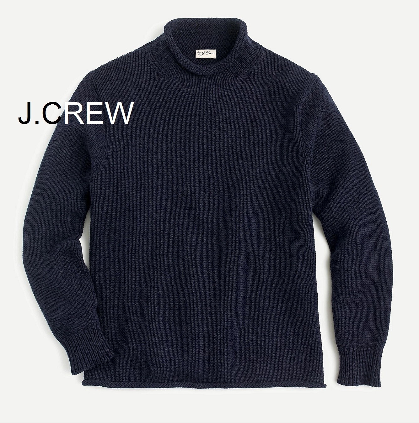 J.CREW sweater rollneck navy blue cotton chunky mock high fisherman’s roll neck