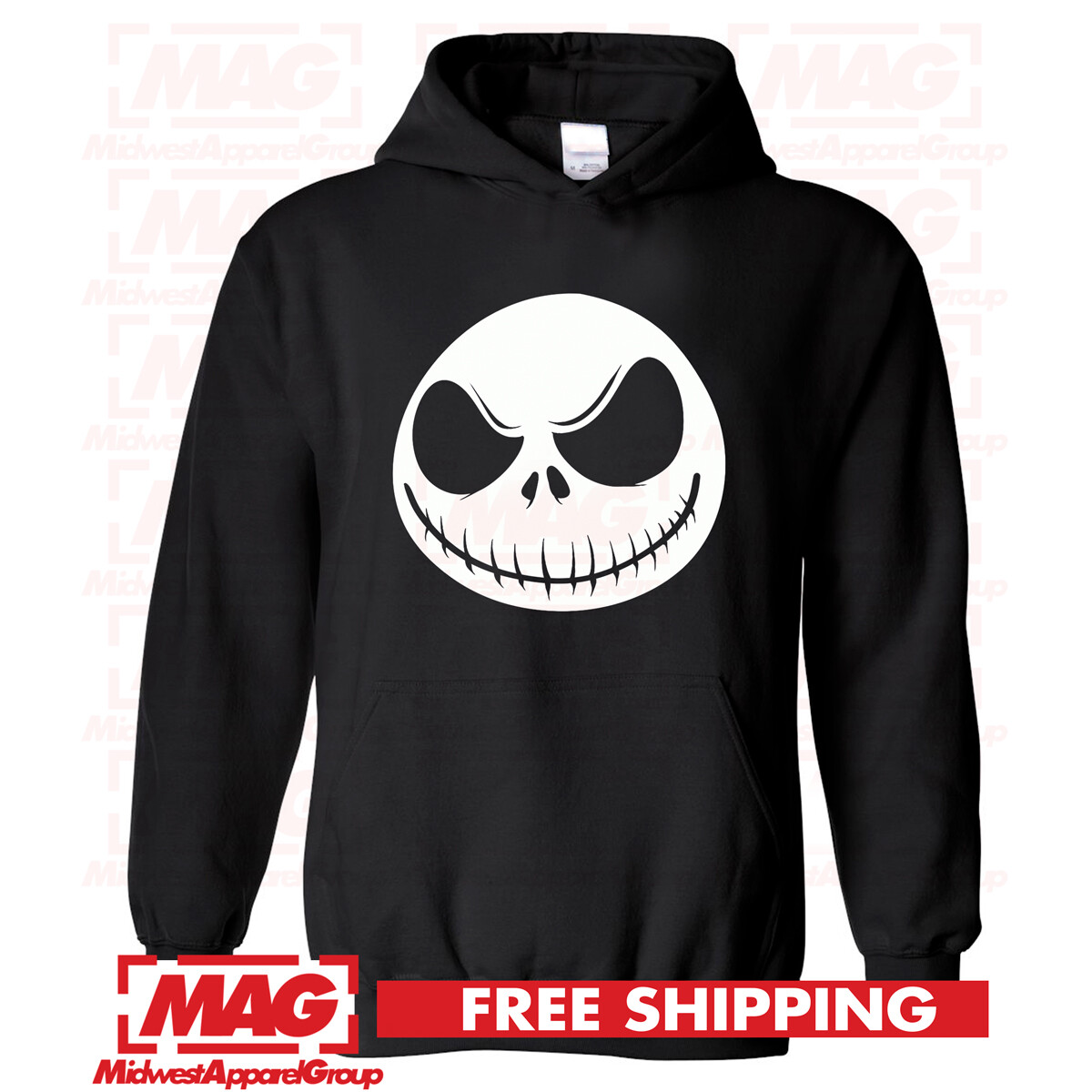 NIGHTMARE BEFORE CHRISTMAS HOODIE Xmas Smile Logo Tim Burton Jack Skellington