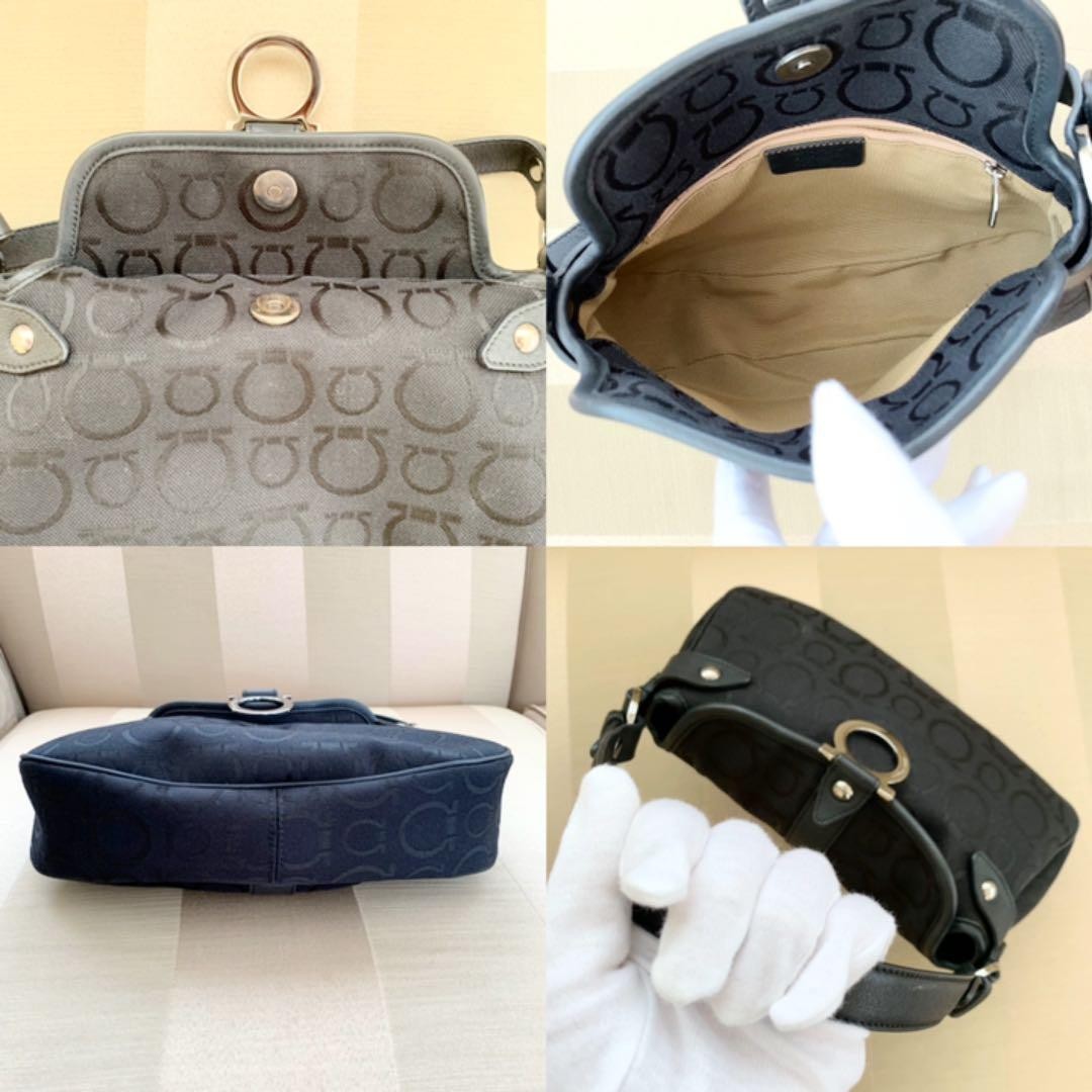 Salvatore Ferragamo Shoulder Bag Gancini Black Size: W10.2xH5.9 in. [Unused]