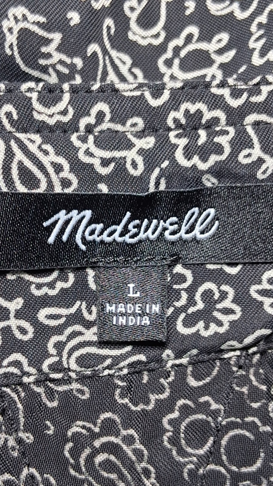 Madewell Women Large Black White Floral Paisley Print Crop Top Short Sleeve SP24