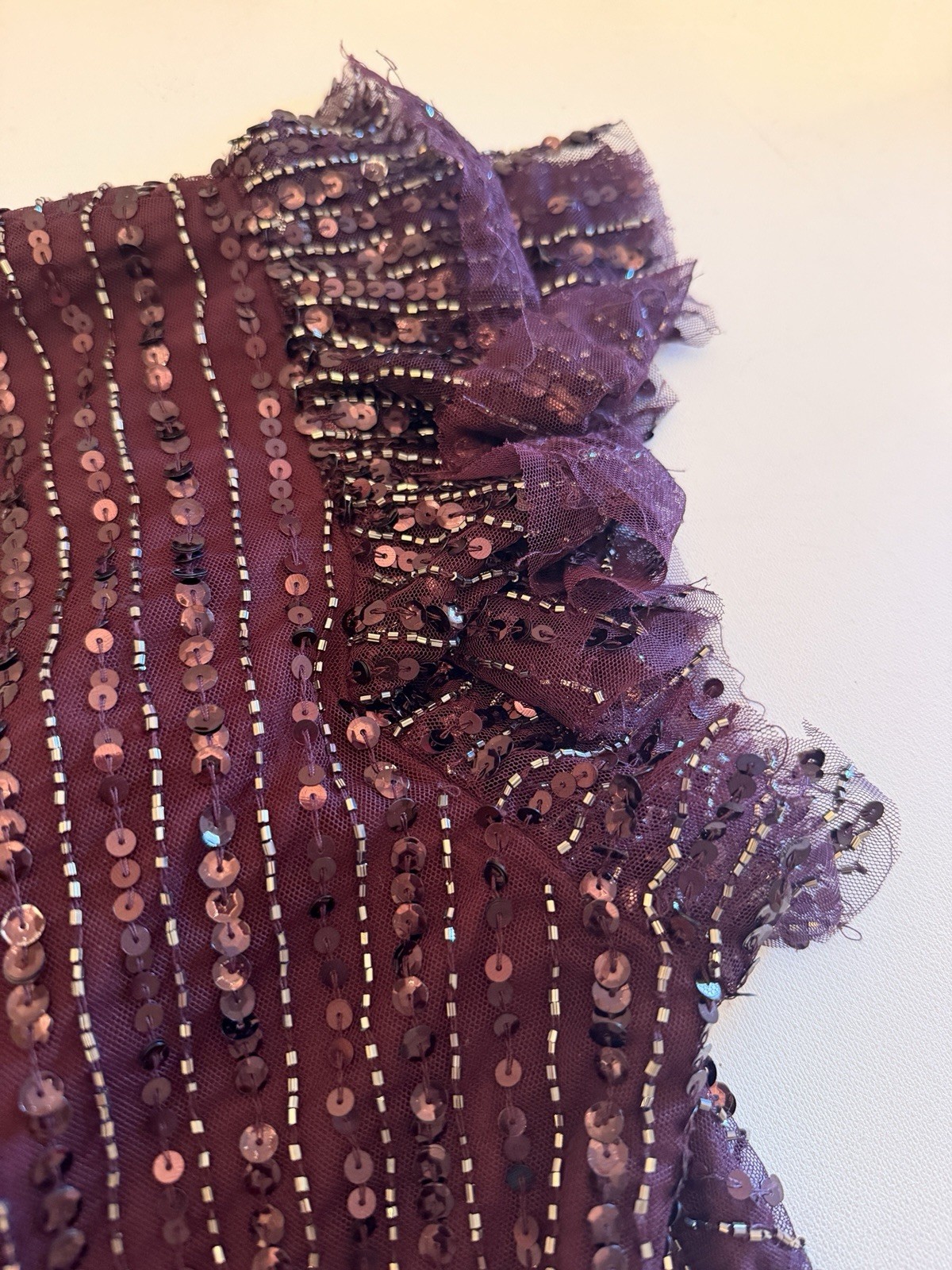 MacDuggal Burgundy Wine Sequin Beaded Flutter Sleeve Evening Gown Dress Sz12 NWT