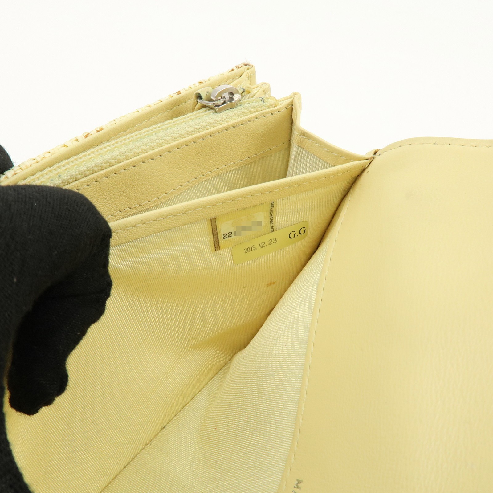 CHANEL Deauville COCO Mark Raffia Leather Long Wallet Yellow Authentic Used F/S