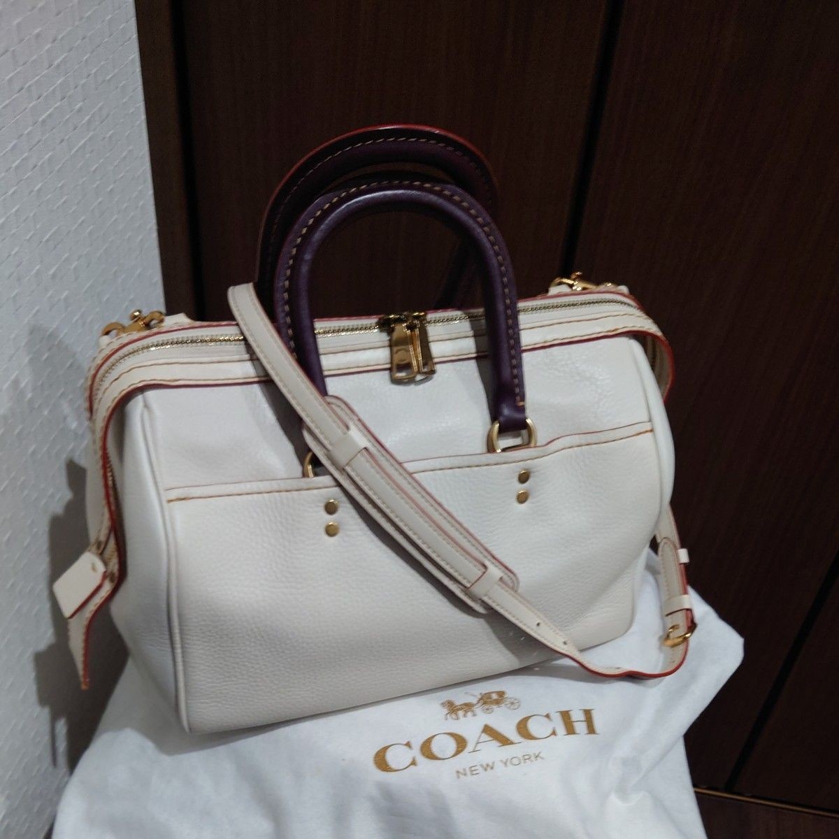 COACH Rogue Pebbled Leather Satchel Boston Style Duffel Bag Large Travel bag JP