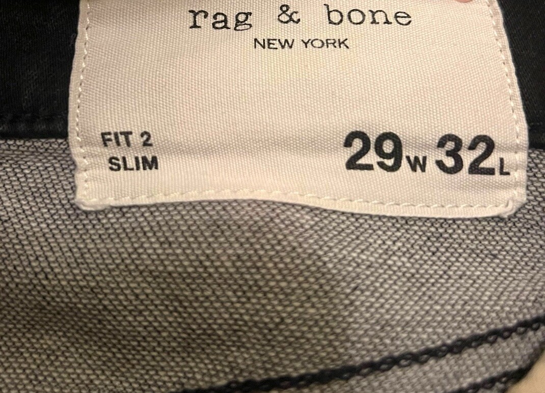 Rag & Bone Fit 2 Slim Jeans Mens Washed Black Denim 29 x 32 EUC