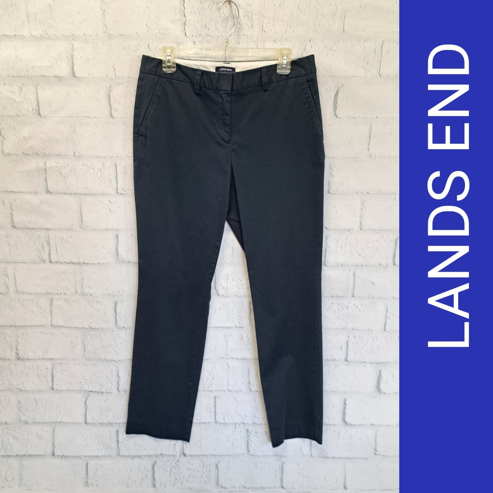 Sz 10 Lands End navy or black cotton straight leg pants