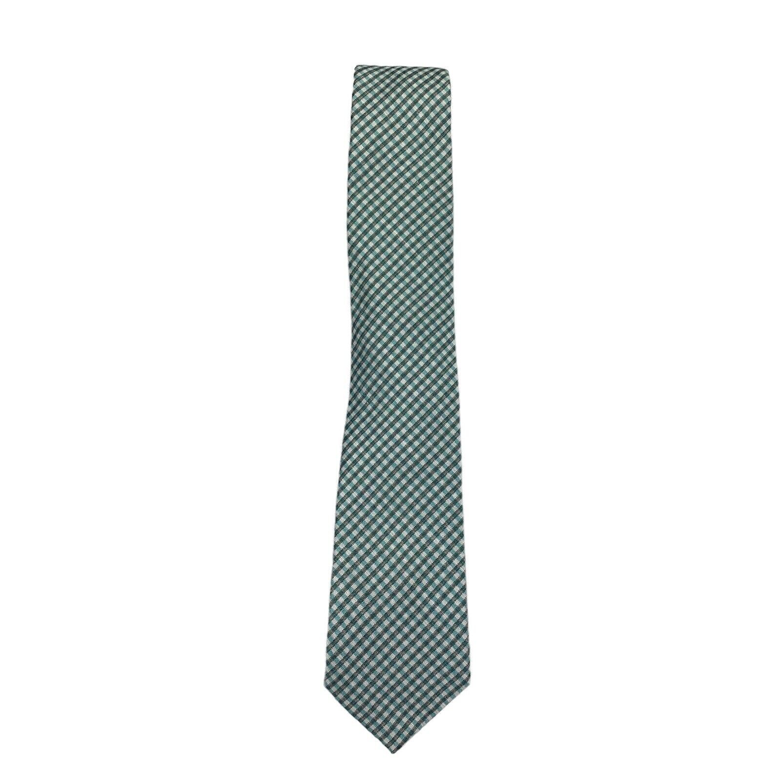 Tommy Hilfiger Mens Seasonal Gingham Linen Blend Classic Neck Tie Teal 3 1/8″