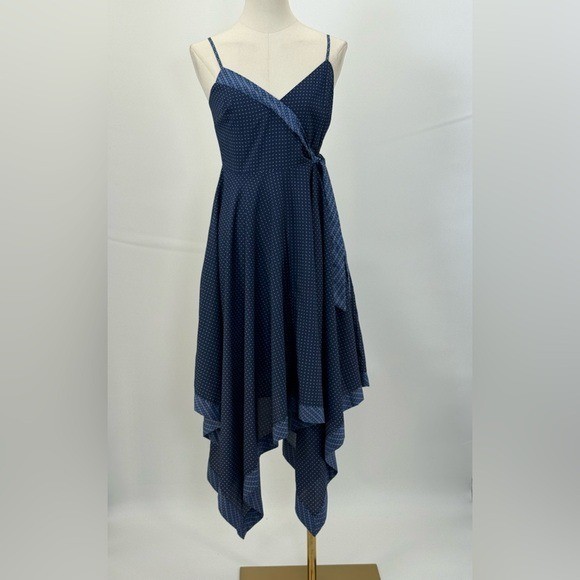 Banana Republic Melissa Blue Handkerchief Hem Midi Dress Petite 2P Asymmetrical