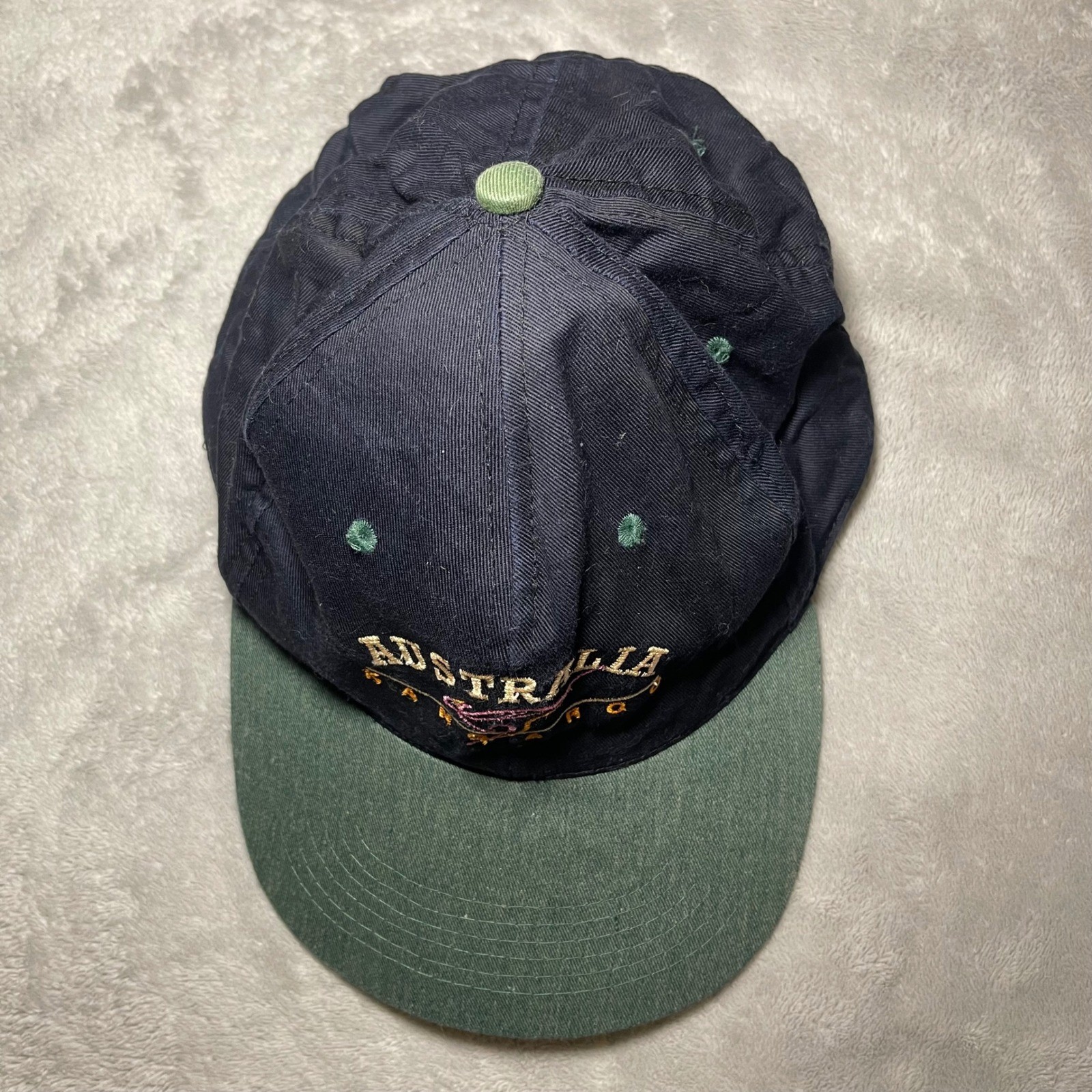 Vintage Australia Kangaroo Hat Men Navy Green Two Tone Embroidered Strapback Cap