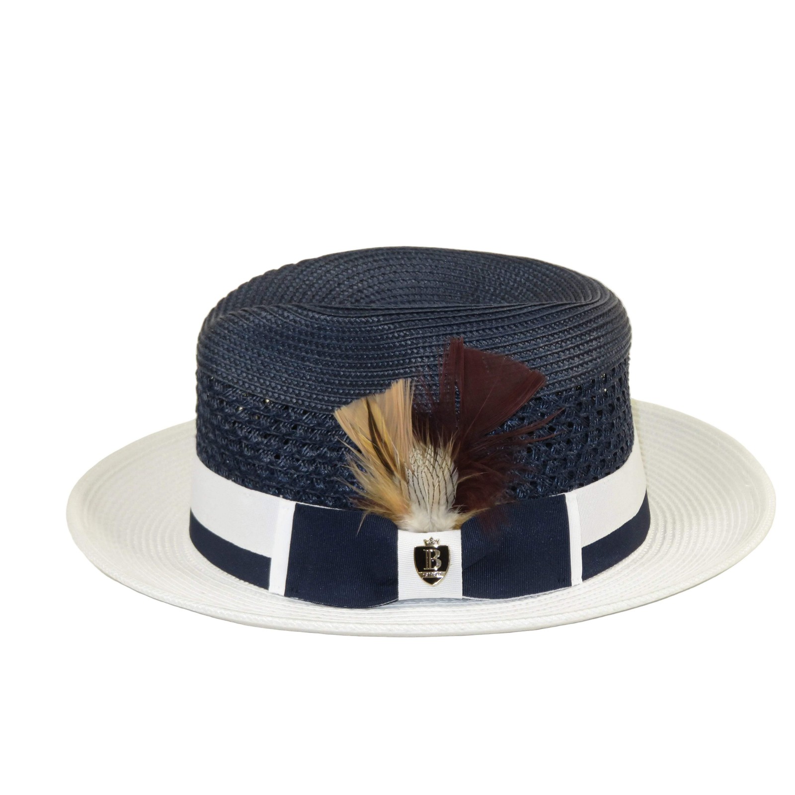 Men’s Bruno Capelo Belvedere 2-Tone Straw Style Fedora Hat BD967 Navy/white