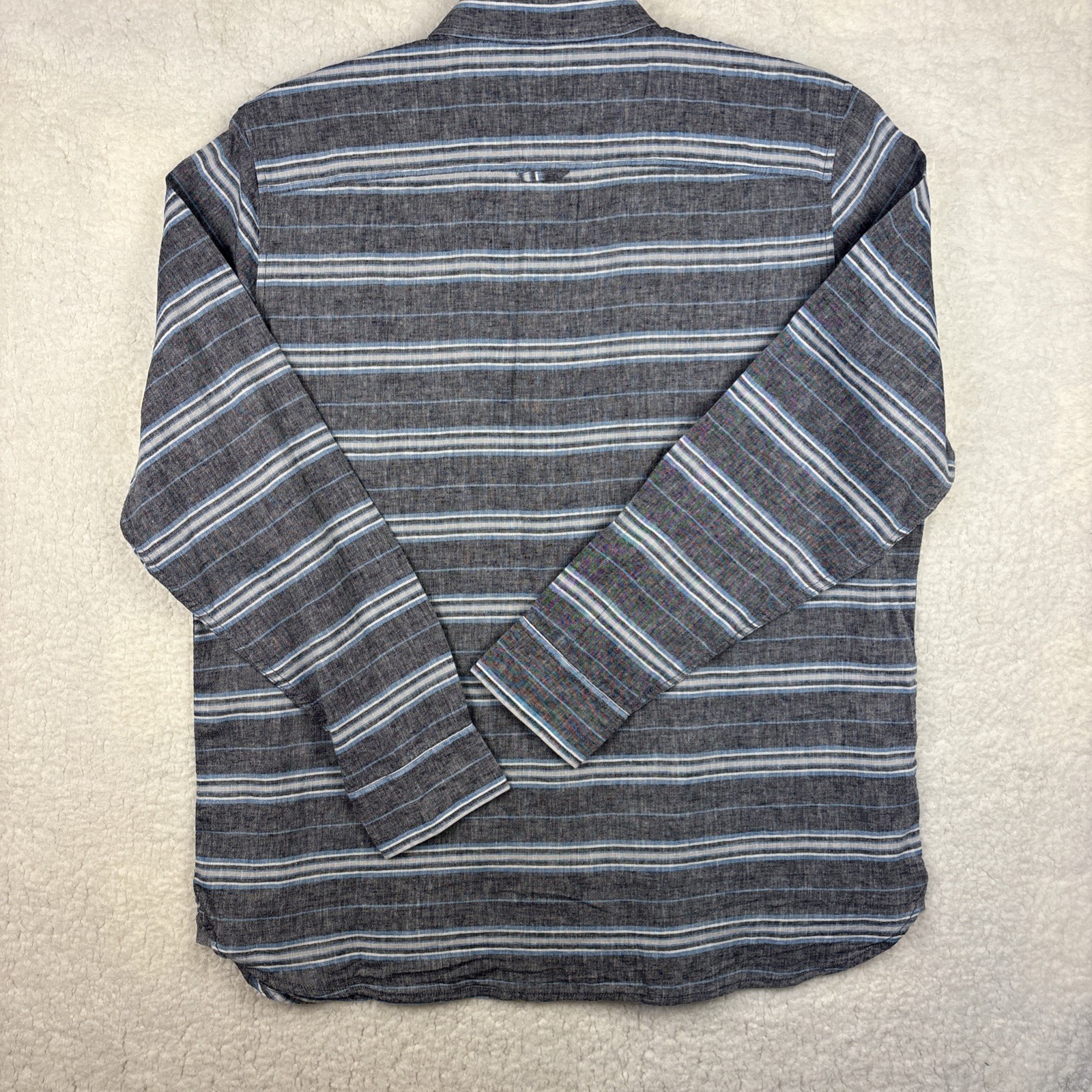 Sun + Stone Men’s 2XL Gray Blue Striped Long Sleeve Button Up Linen Shirt NEW