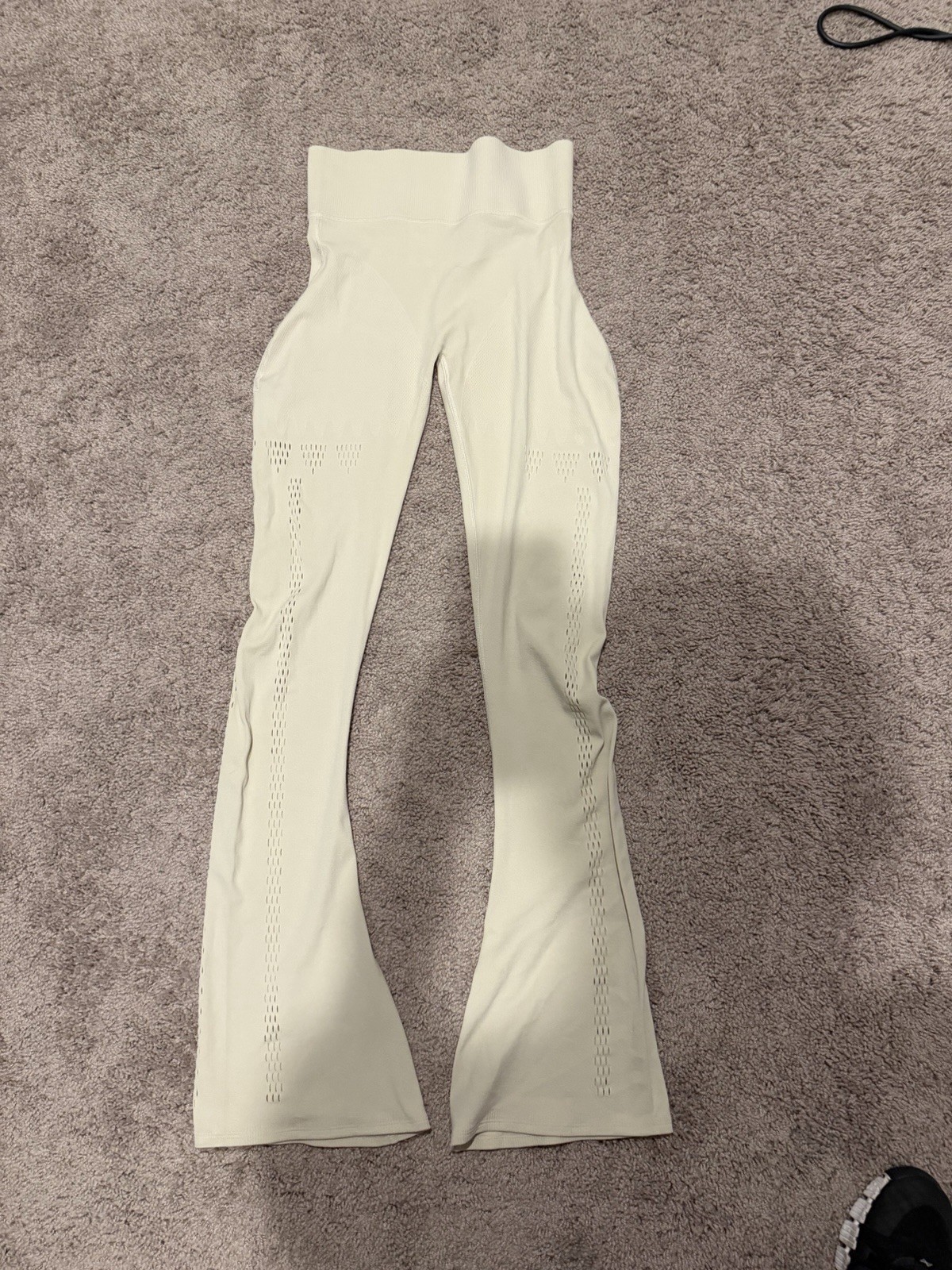 Aerie Seamless Ribbed High Rise Flare Leggings Beige Solid Women’s S