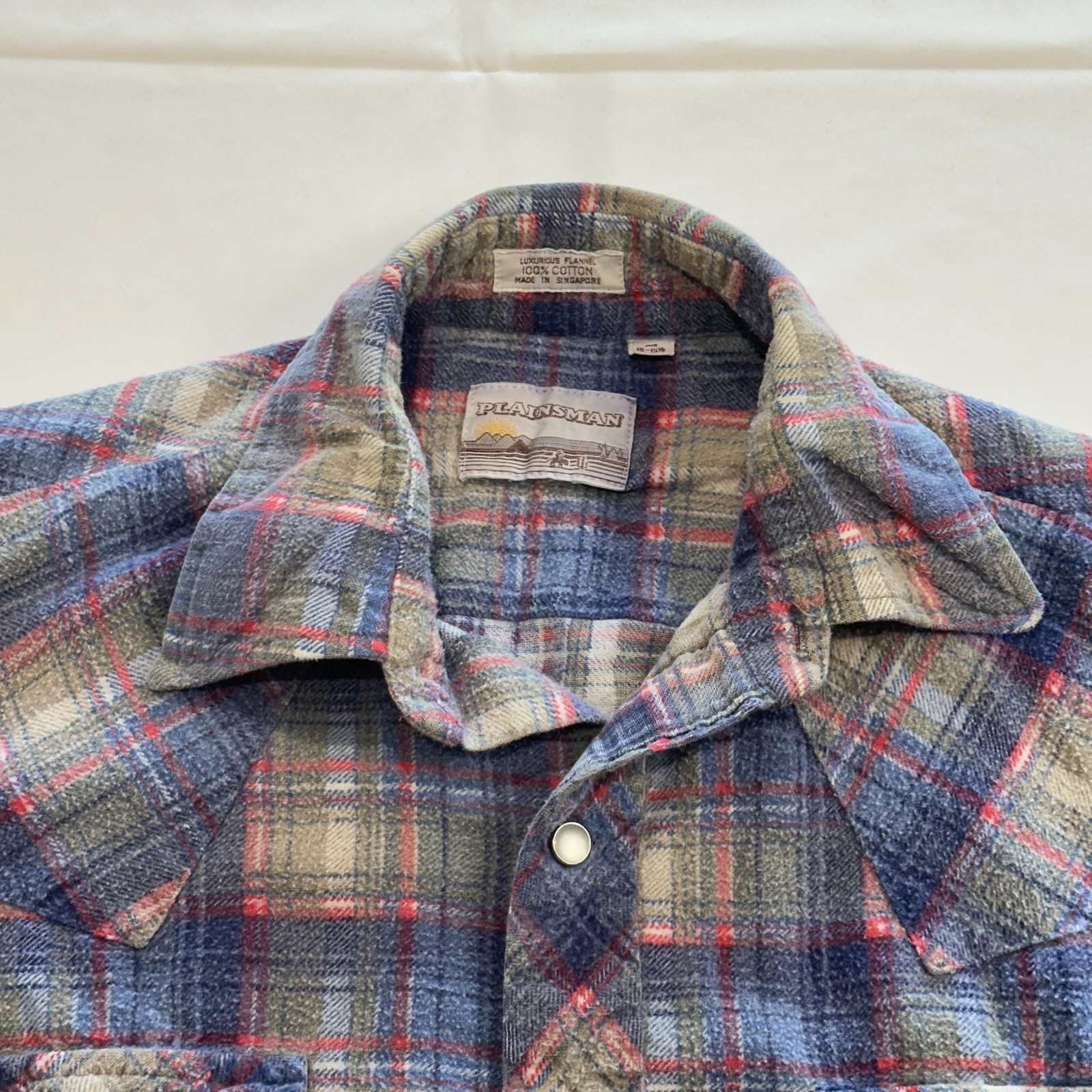 VTG Plainsman Pearl Snap Long Sleeve Shirt Plaid Mens M Western Cowboy