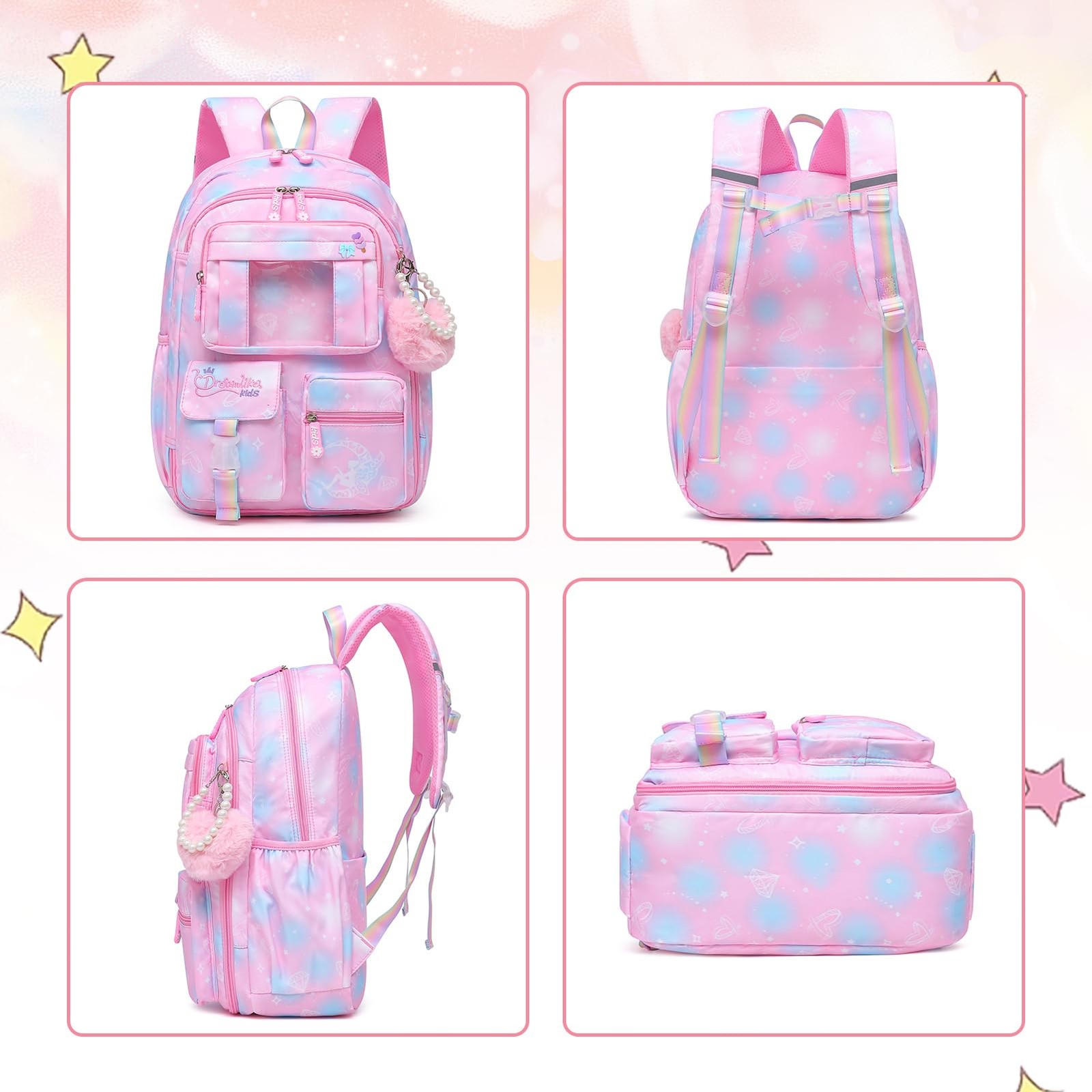 17 inch Pink Sweet Girls Backpack Splash-resistant School Bag Laptop Compartment