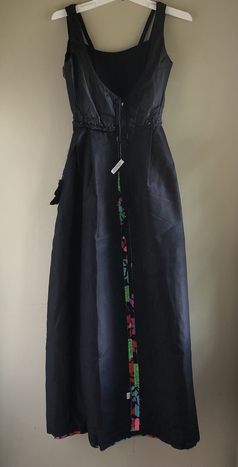 Mid-Century Vtg 1960s Lord & Taylor Marimekko Style Black Linen Maxi Dress ILGWU