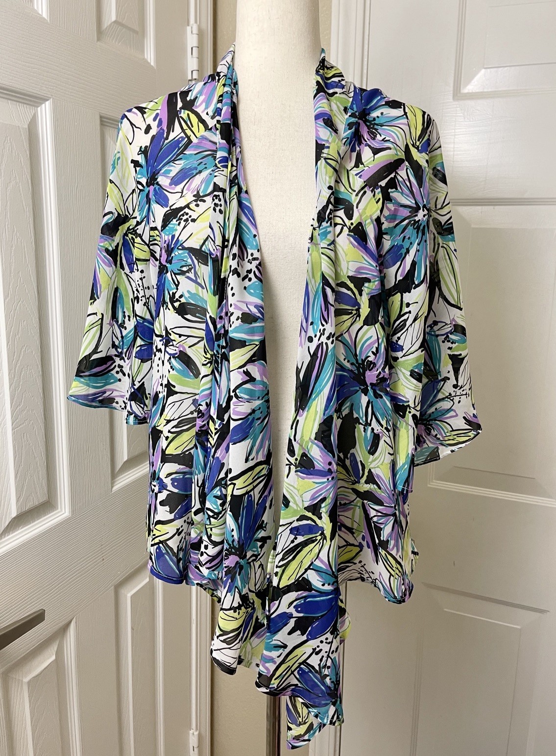 Nue Options Semi Sheer Duster Cardigan Size Large Multicolor Floral