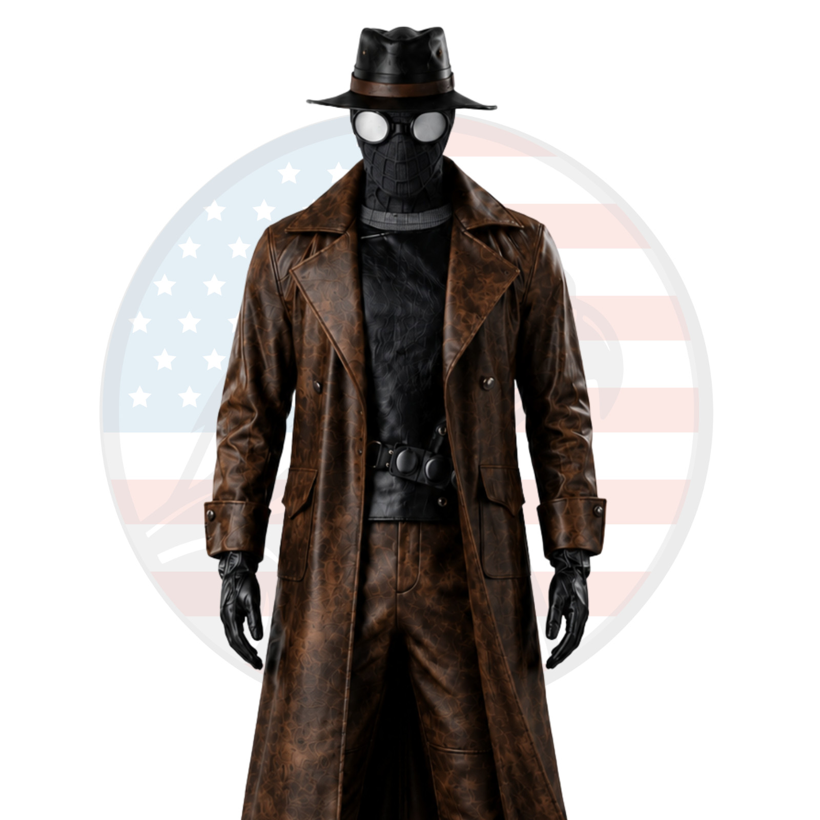 Spider Noir Brown Leather Trench Coat Spider-Man Halloween Cosplay