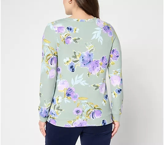 Denim & Co. Printed Heavenly Jersey V-Neck Pullover NWT A714593