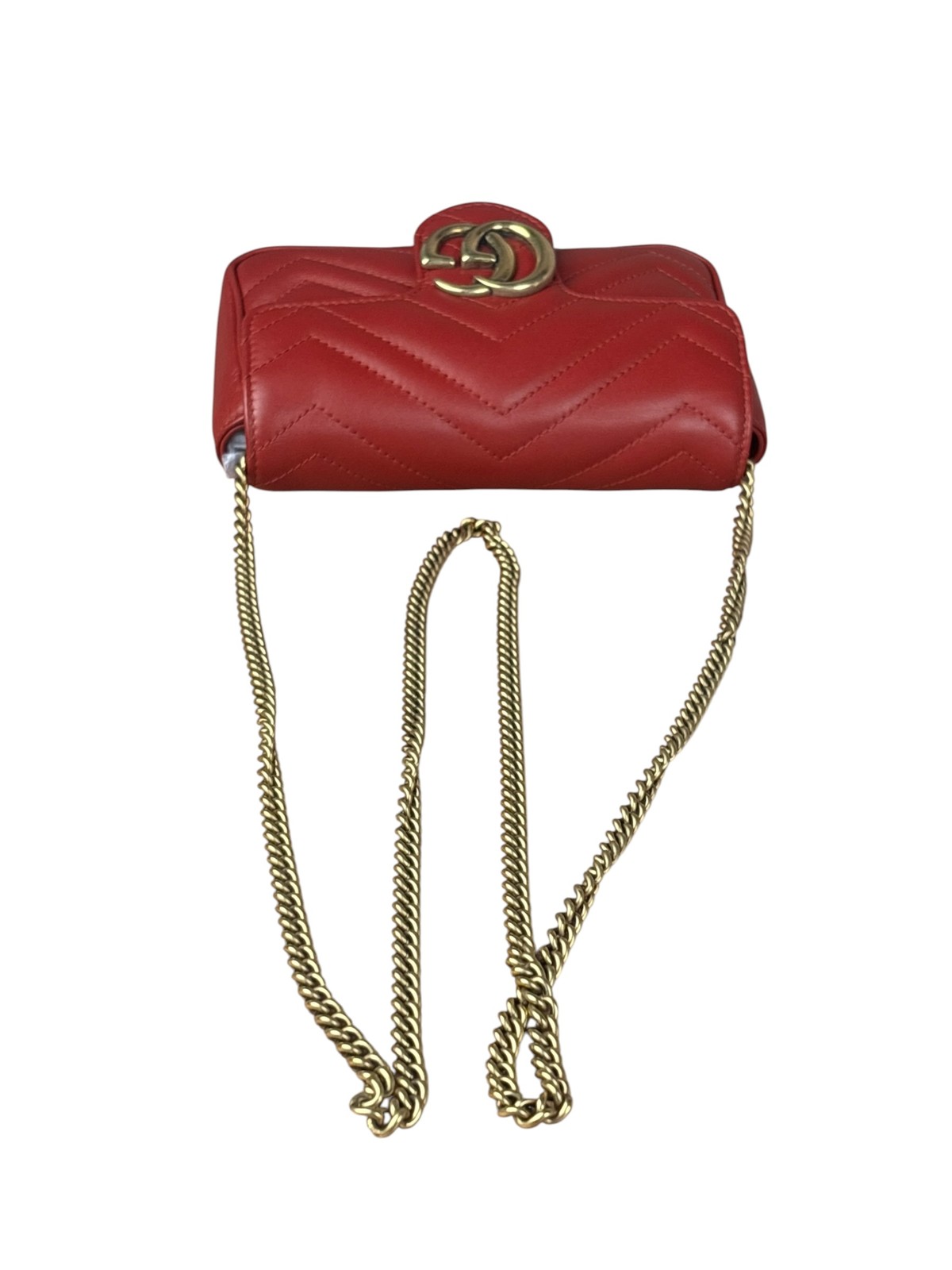 Size OS – Gucci Red Chevron Quilted Matelasse Mini Leather Shoulder Bag / Pre-Ow