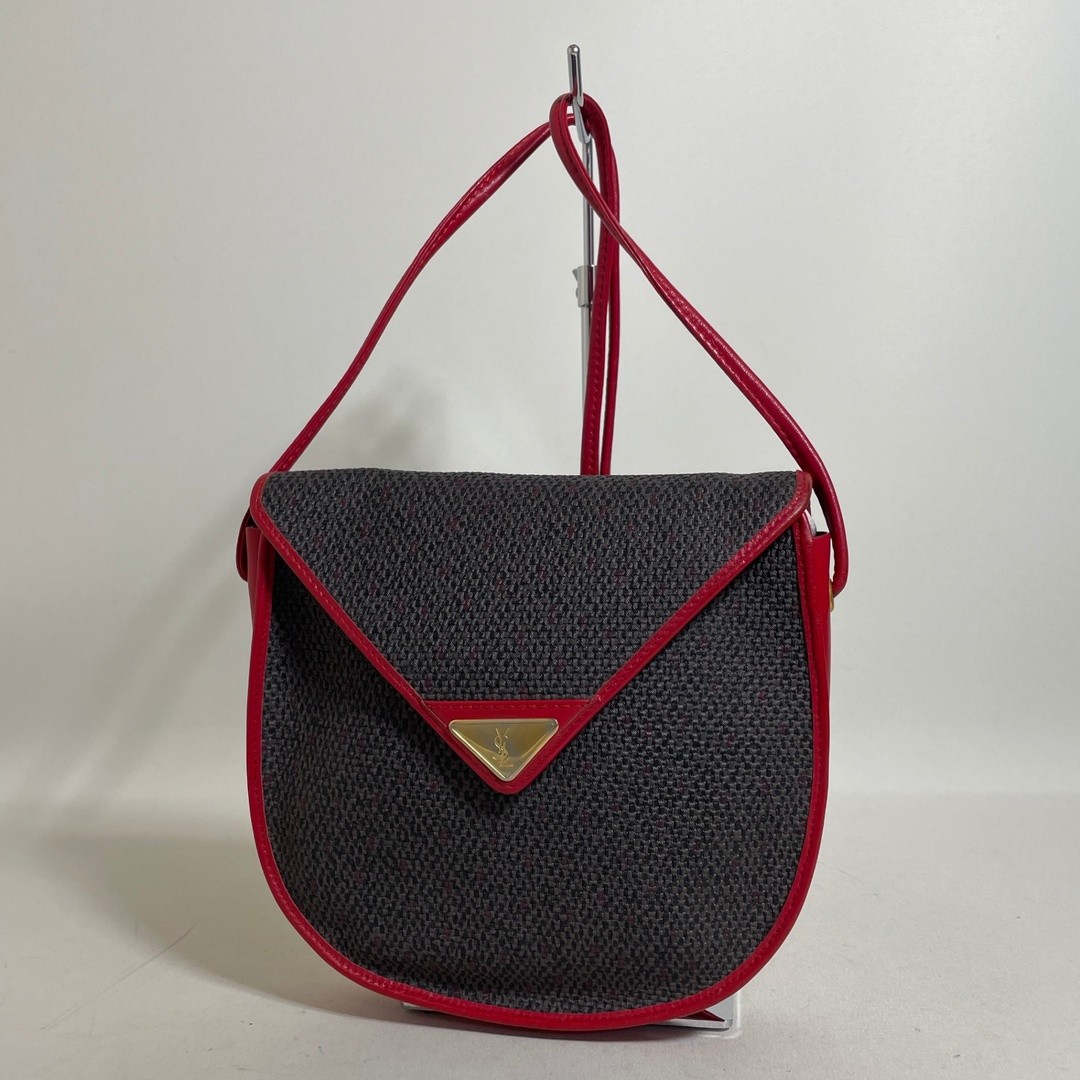 Yves Saint Laurent Shoulder Bag Red Gray PVC Leather Size: W:8.3 × H: 7.9 in.