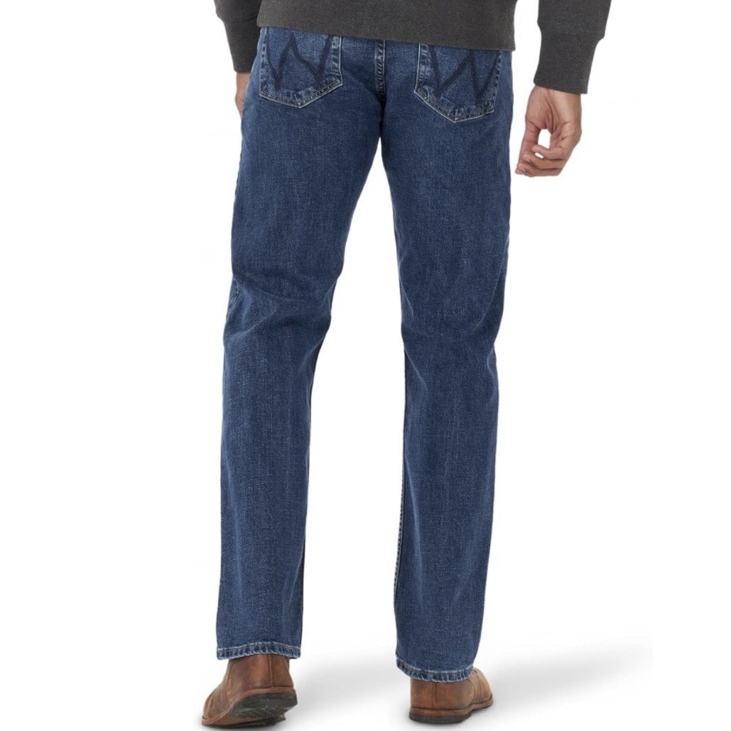 Wrangler Men’s Free-to-Stretch Relaxed Fit Jeans Dark Wash Blue Denim 34×29
