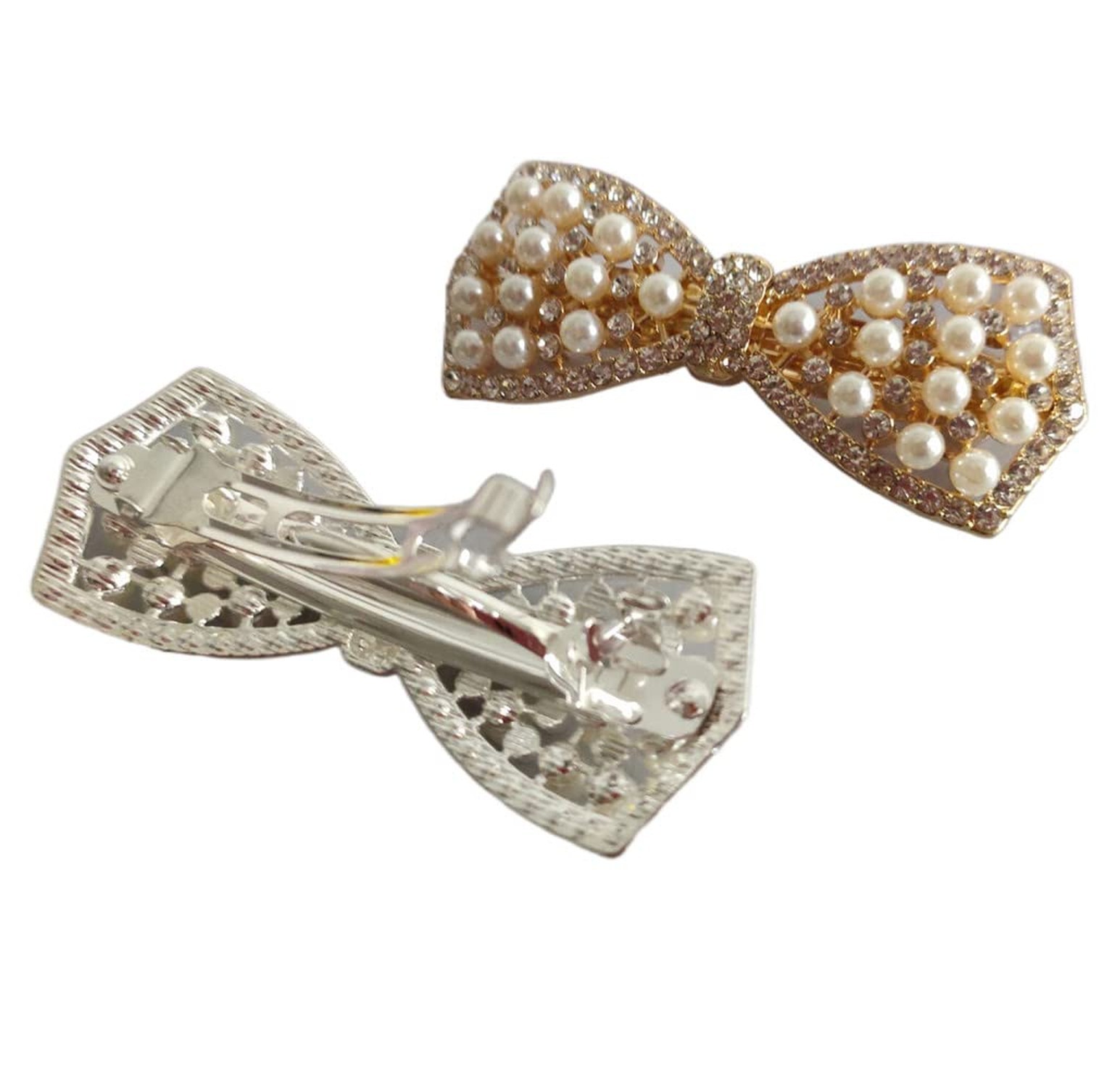 Rhinestone Pearl Bow Hairpin Barrettes, 2 Pack Crystal Shiny Crystal Bow Hair…