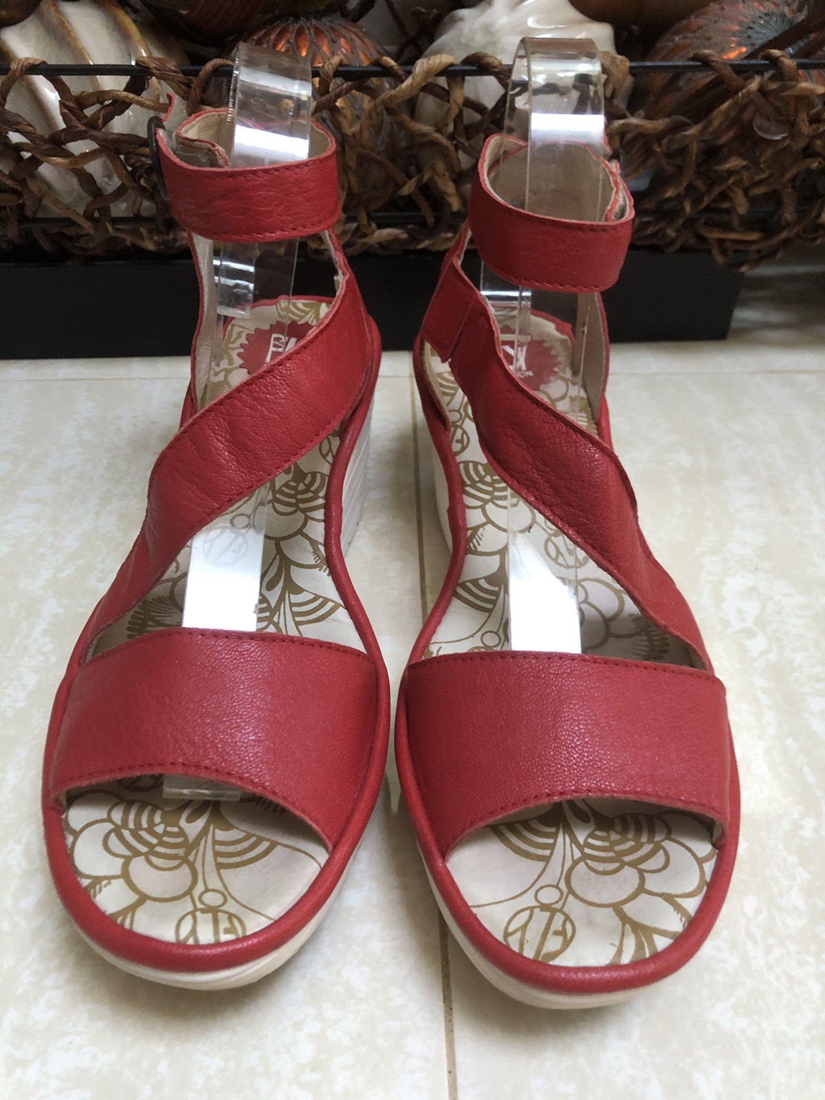 Fly London Yesk Ankle Wrap Sandals EU 40 US 9/9.5 Red Leather Women’s EUC‼️