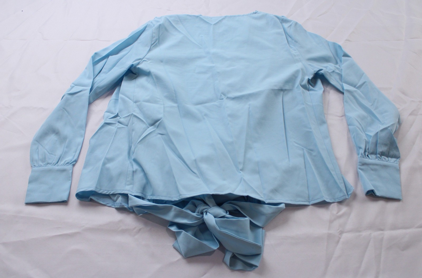 Lyaner Women’s Wrap V-Neck Ruched Tie Back Cropped Blouse AC2 Light Blue Small