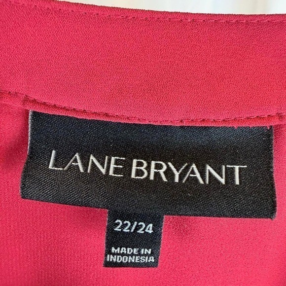 Lane Bryant Womens Plus Size 22/24 Red Henley Blouse Long Sleeve Stitch Detail