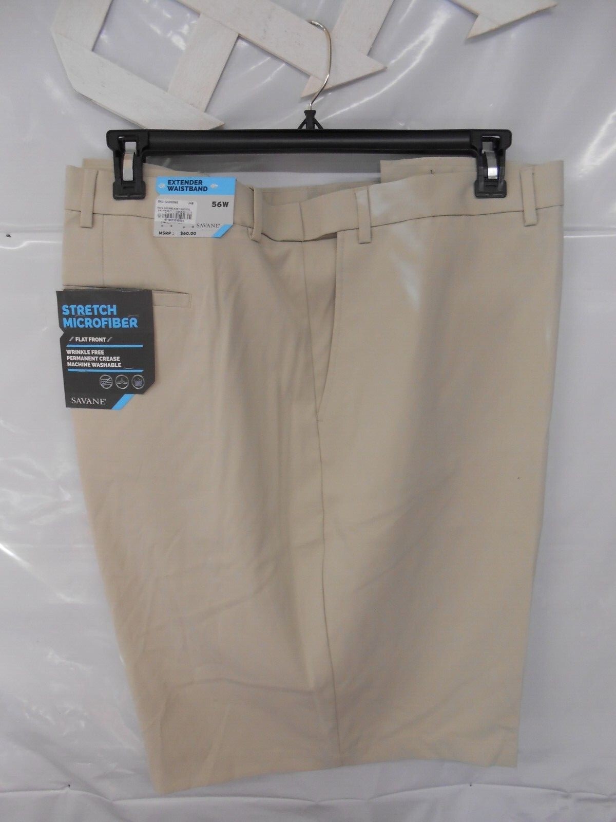 NEW Savane Mens Expandable Stretch Chino Khaki/Tan Flat Front Dress Shorts 56W
