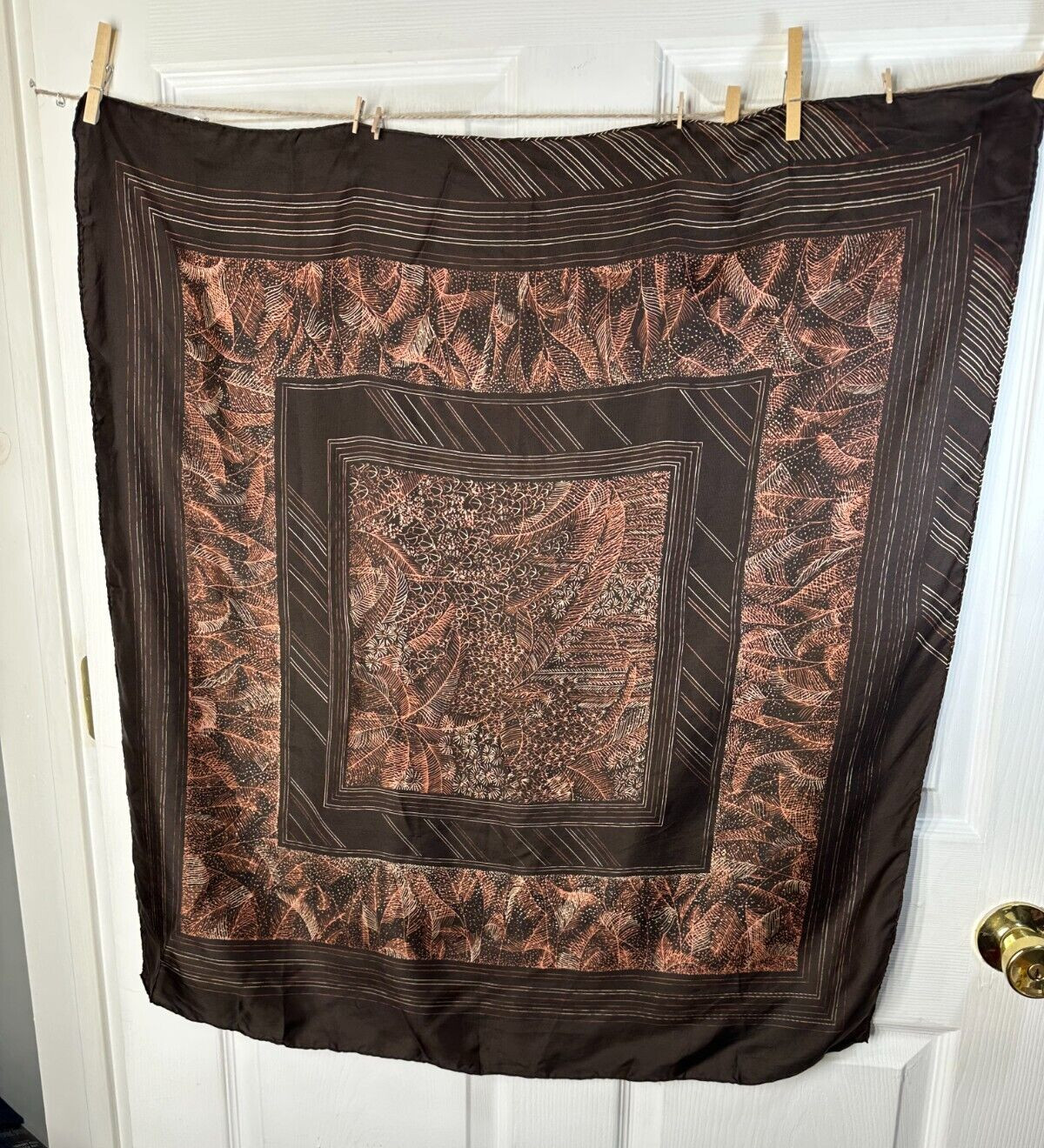 Ladies Scarf 100% Silk Hand Painted & Hand Rolled Brown 31in x 29.5in Abstract