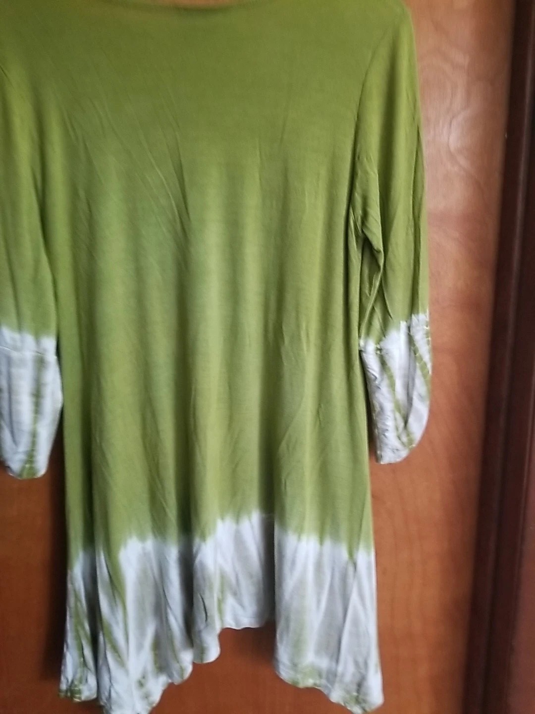 NATURE ART Lynn Yang Tunic Top SZ L Tie Dye Boho Artwear Green Beads US Made USA