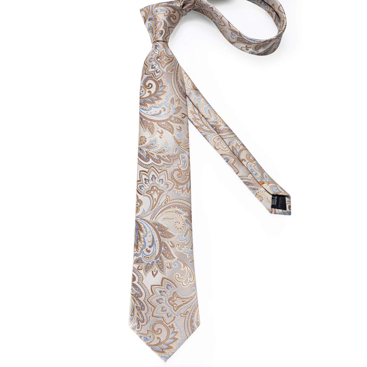 Mens Tie Set Silk Solid Paisley Necktie and Pocket Square Cufflinks Classic Form