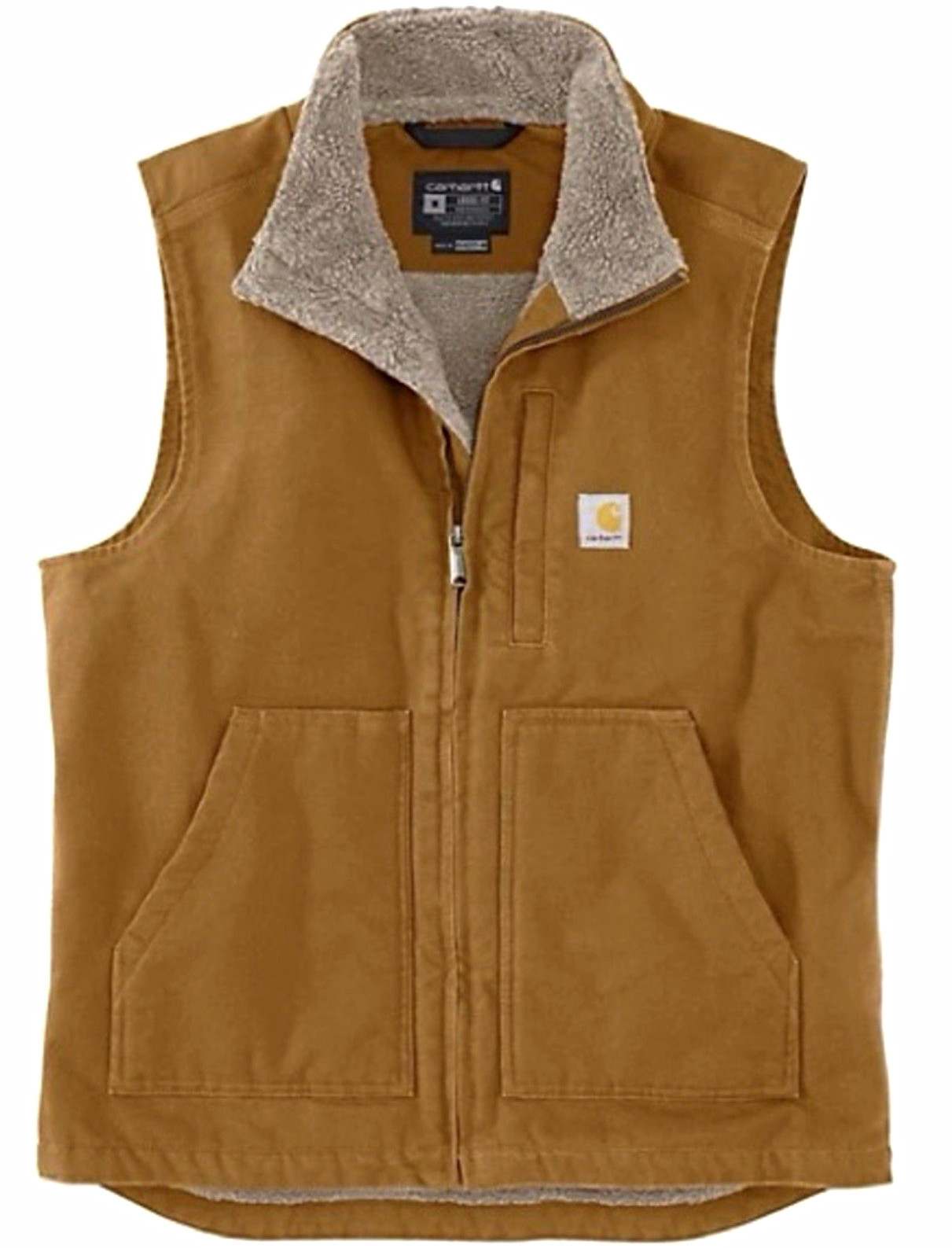 Carhartt Duck Sherpa-Lined Full Zip Mock Neck Vest Brown XL Workwear