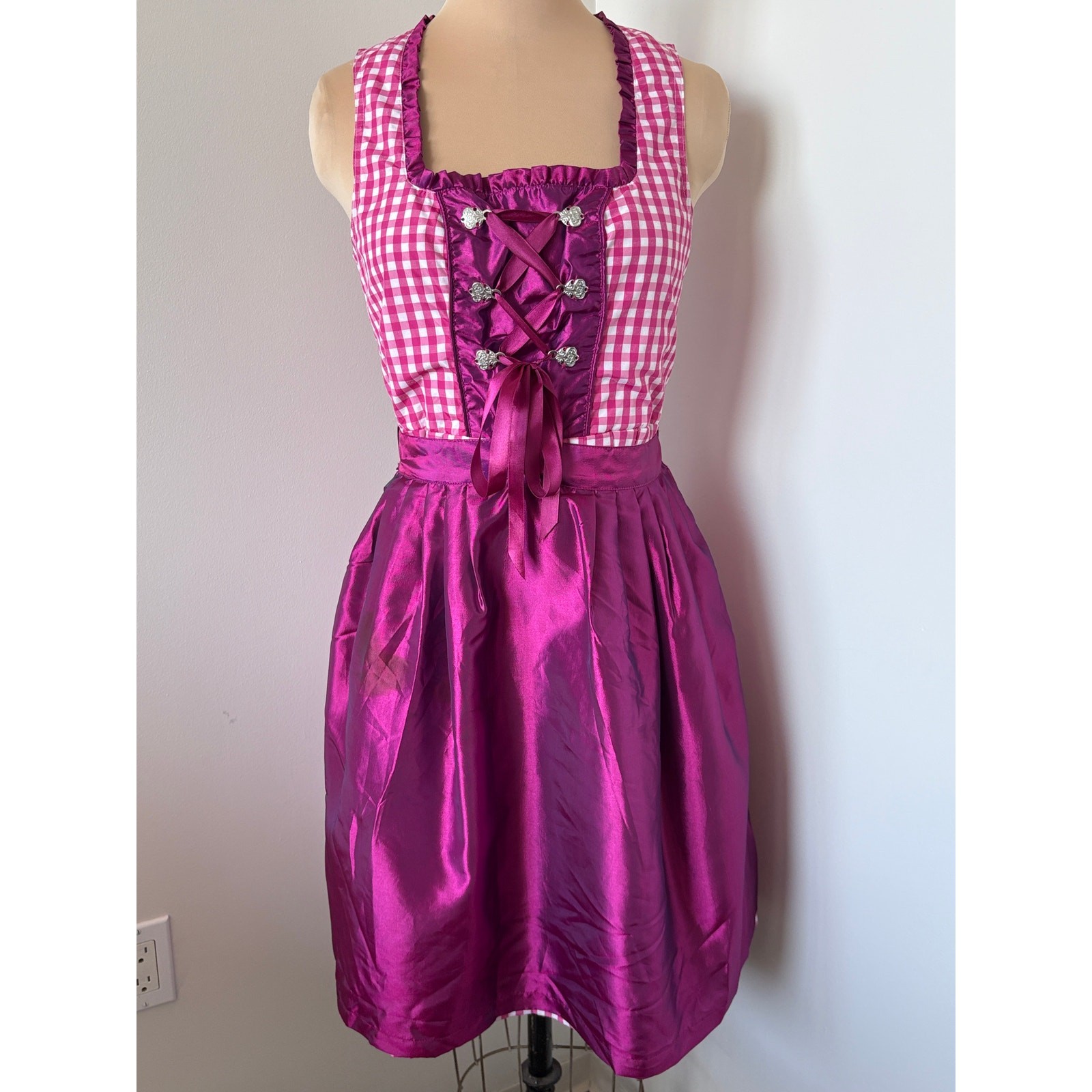 Bavarian Trachten Dirndl Sz EU40 Oktoberfest Milkmaid Coquette Gingham Corset