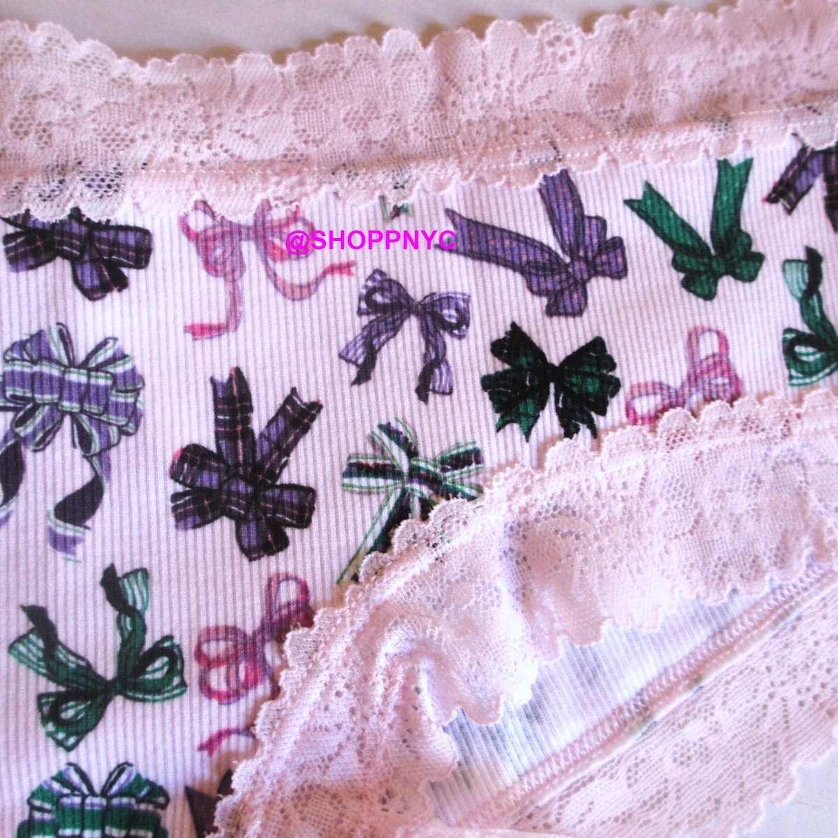 PINK Victoria Secret Cotton Ribbed Cheeky Panty S M L XL Lace Trim Bows Pink