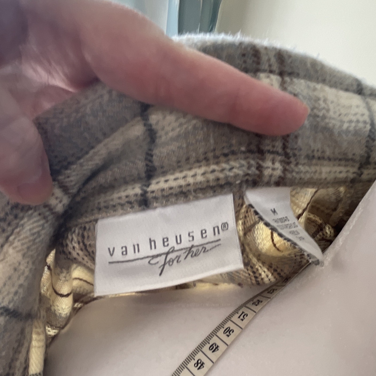Van Heusen For Her Plaid Button-Front Shacket Jacket w/ Pockets M Beige Brown