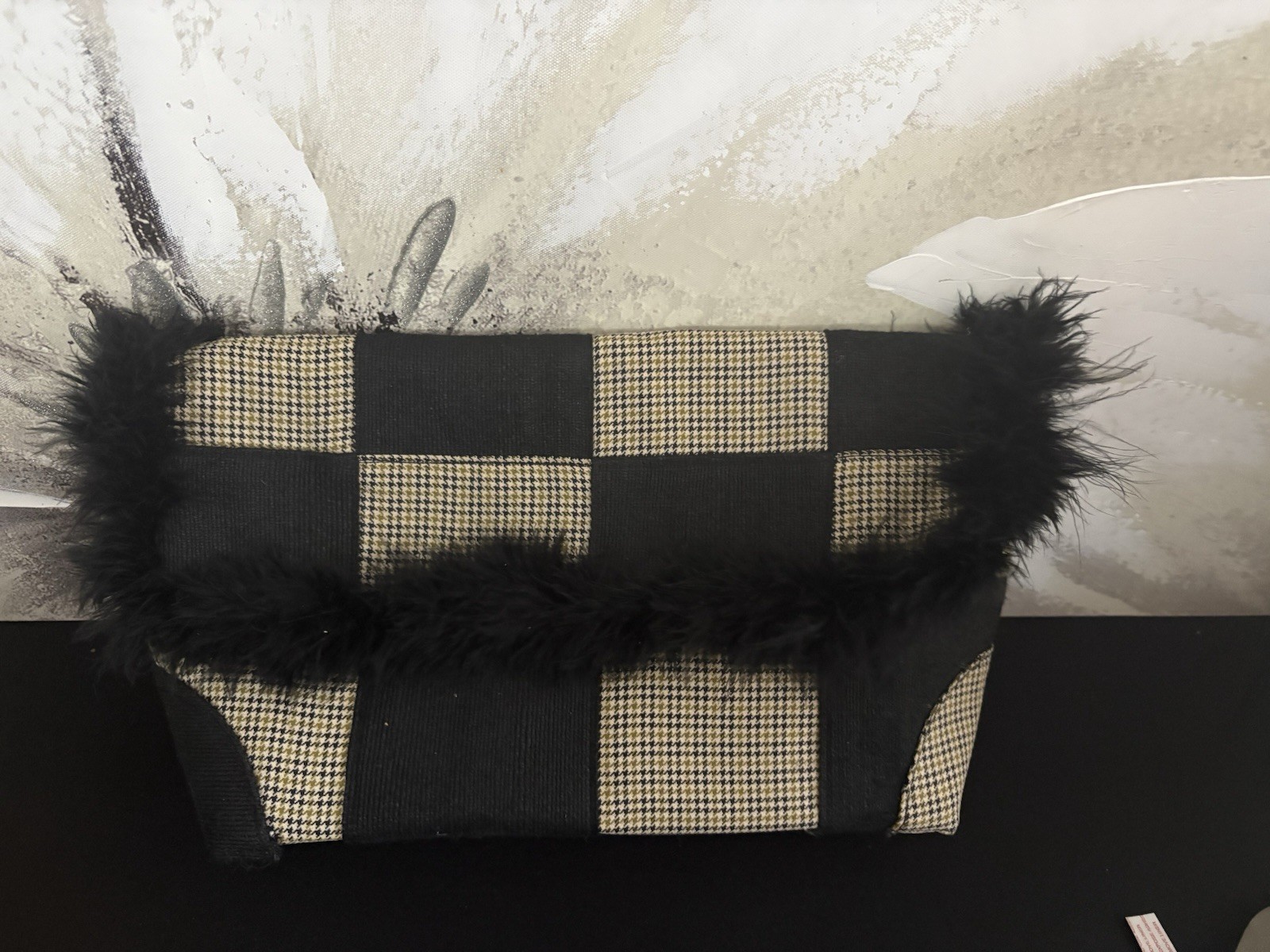 Elevate your style with this chic black and tan checkered women’s Handbag