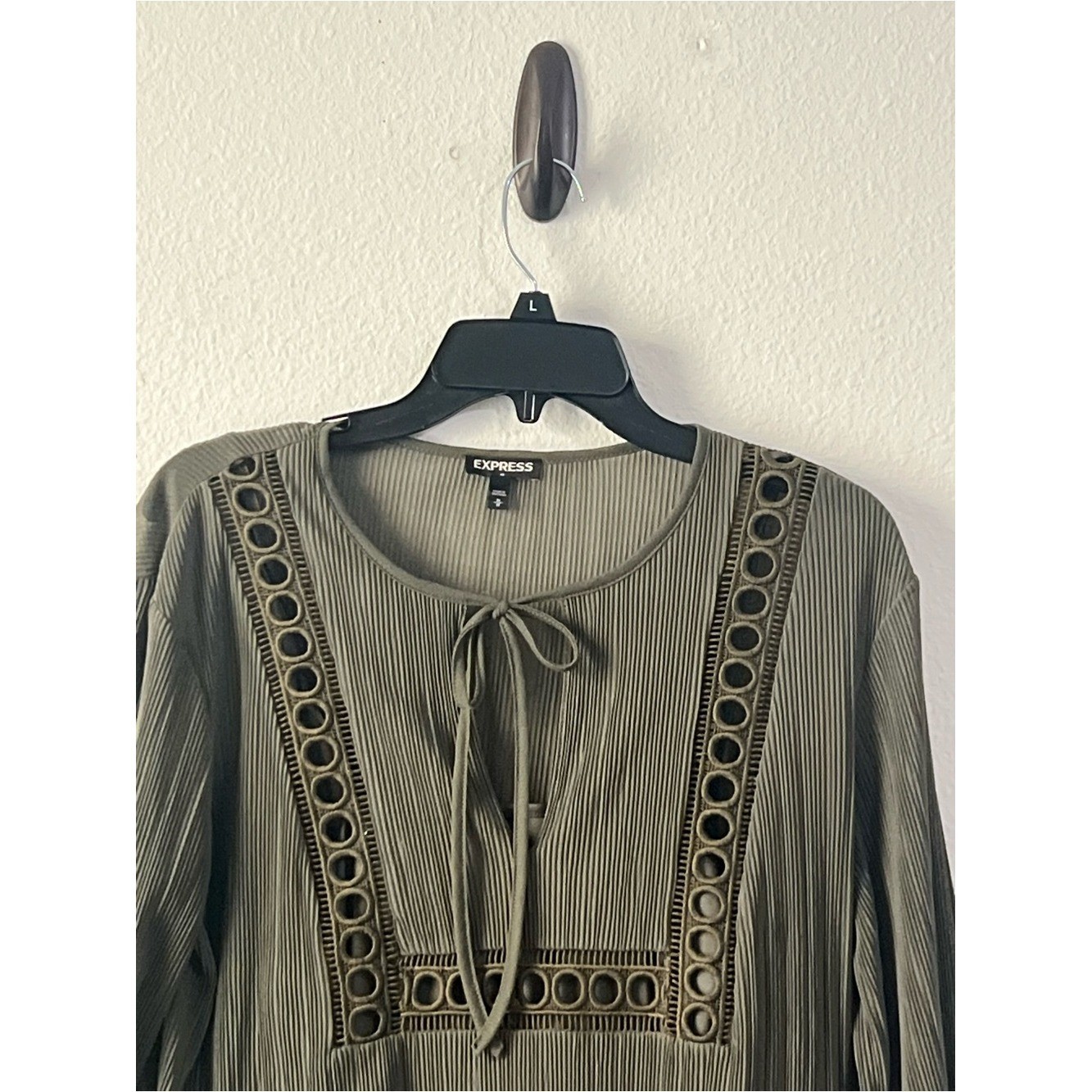 Urban Expressions Olive Green Lace-Trim Peasant Tunic, Size M