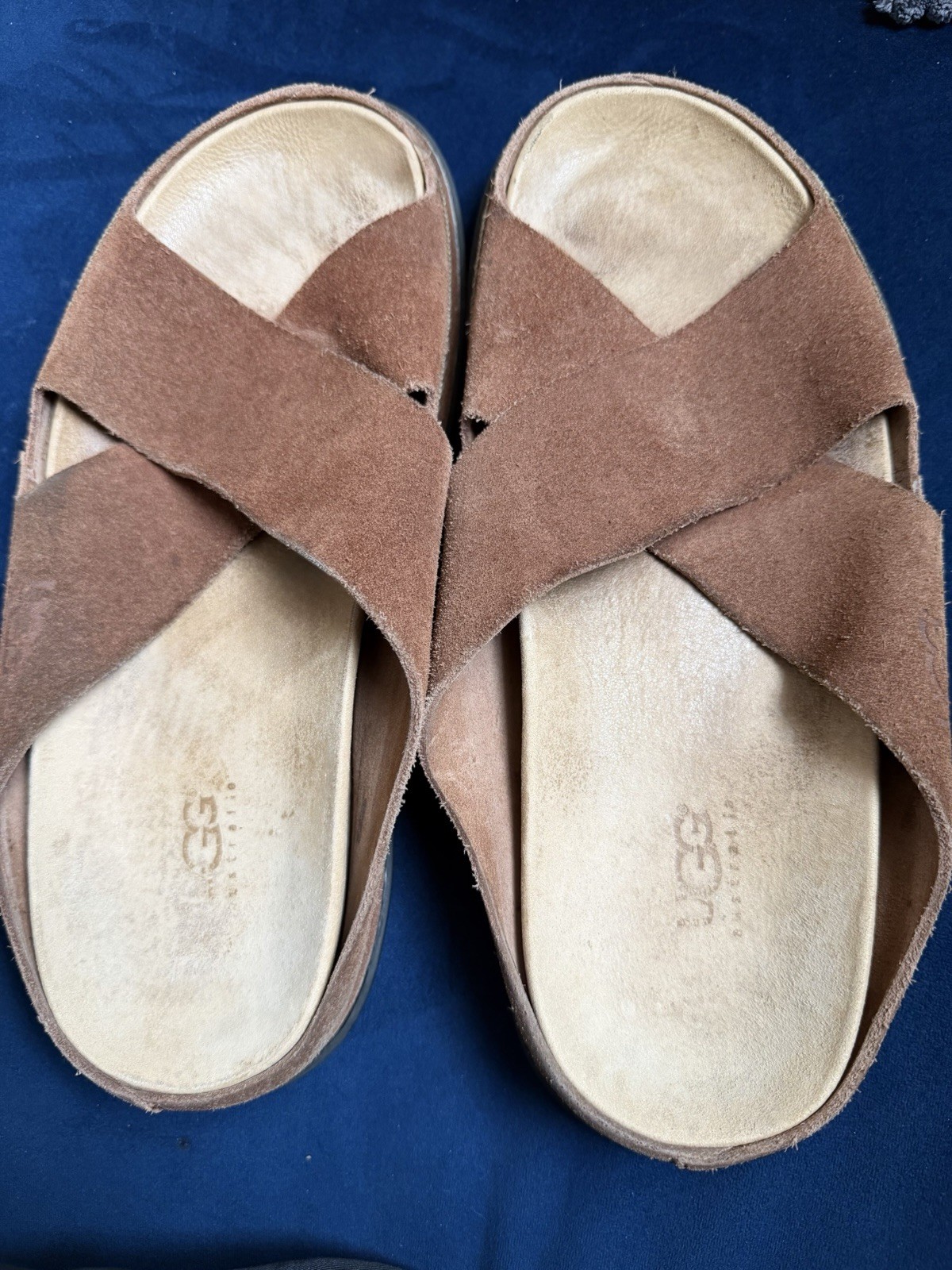 UGG Women’s Brown Leather Slide Sandals Slip-On Logo Solid Casual US 9 EU 42