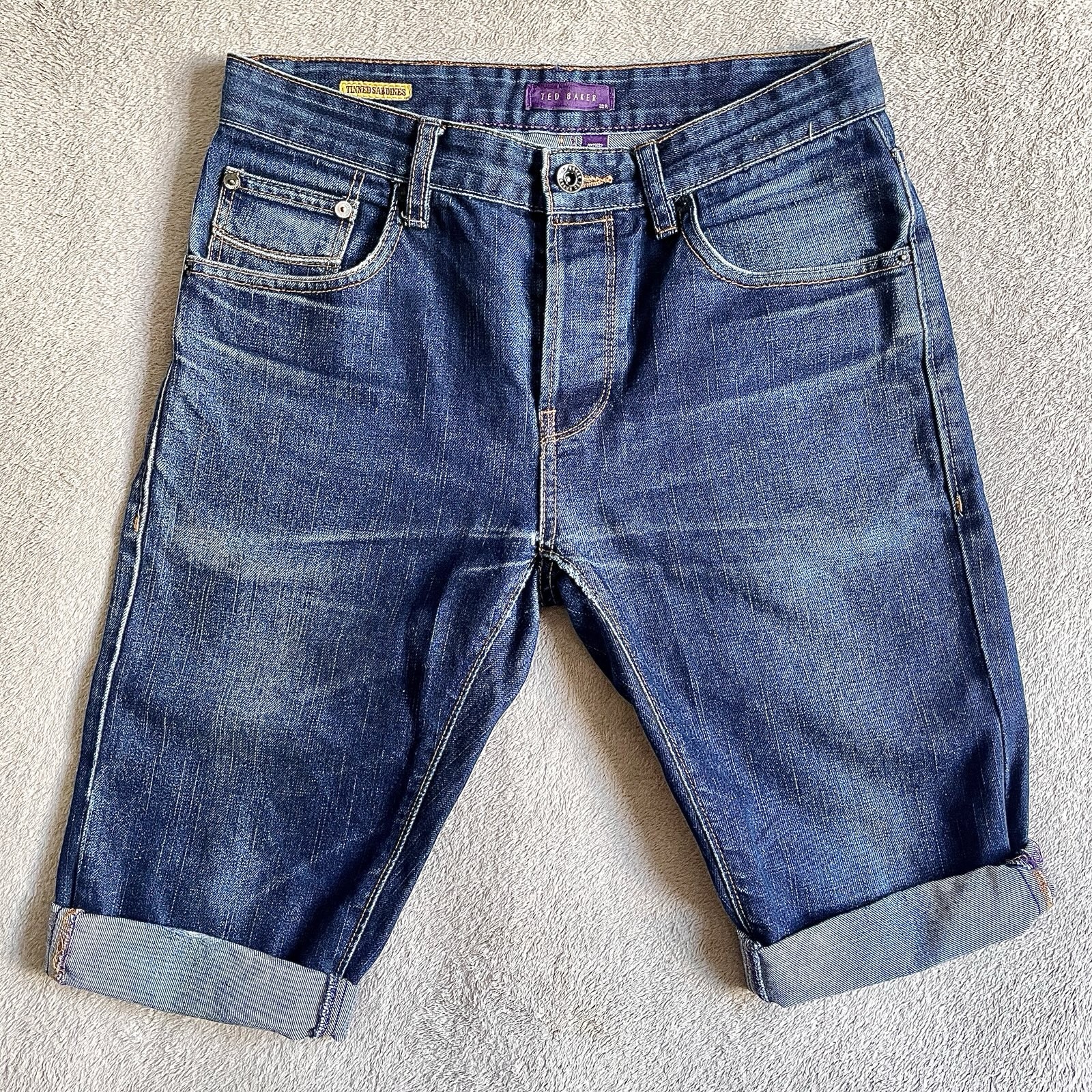 Ted Baker Tinned Sardines Denim Shorts Mens Waist 30 Blue Rolled Hem Preloved